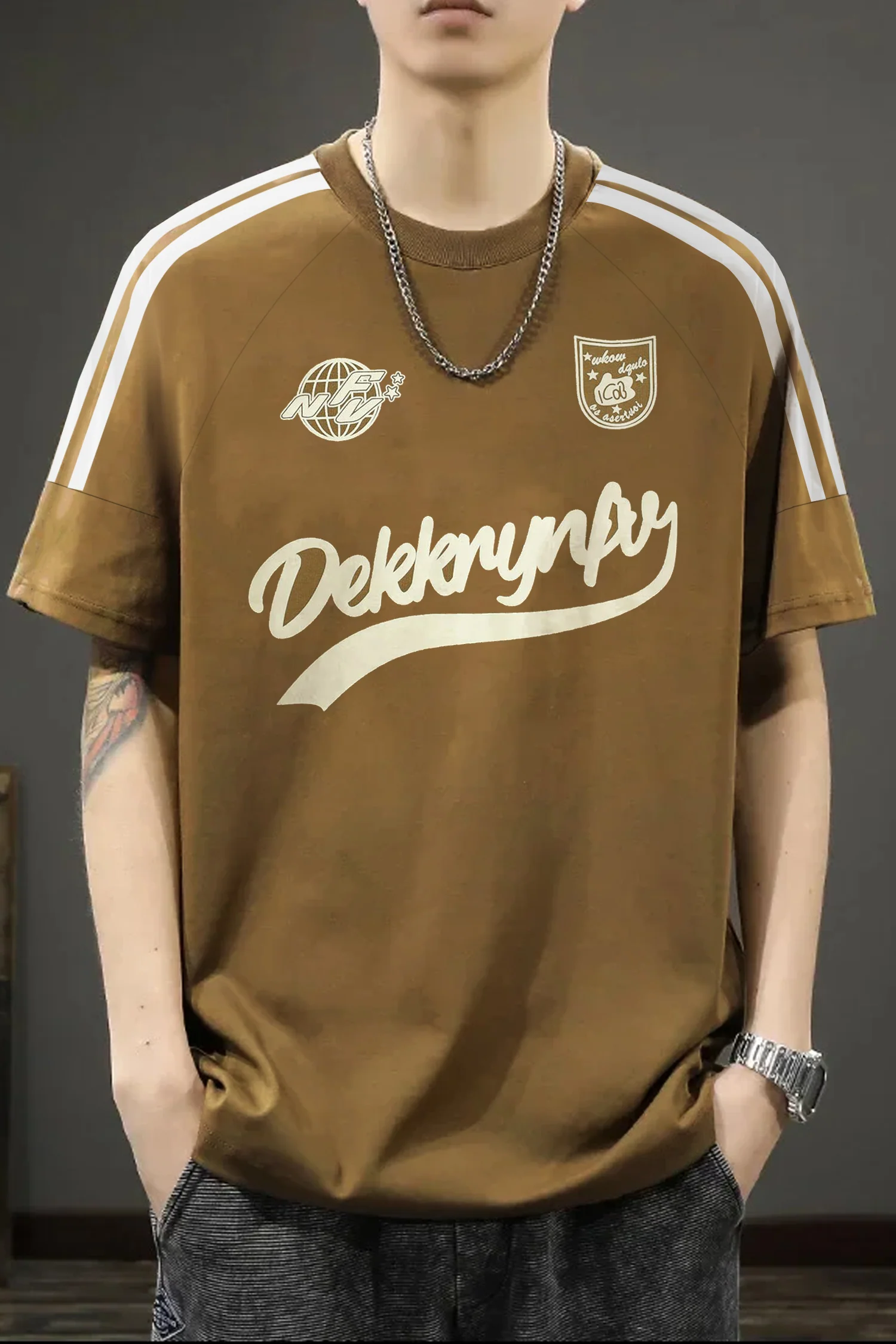 3 Stripes Graphic Typography Round Neck T-shirt - Image 4