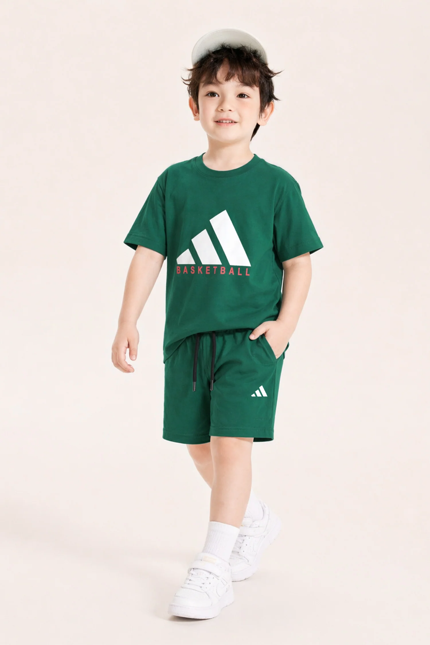Adds Basketball Graphic Kids Co-Ord Set In Green