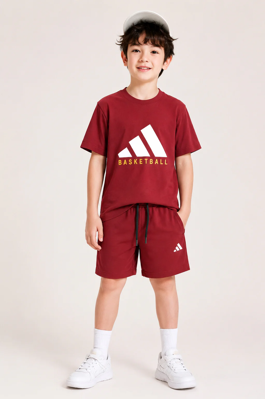 Adds Basketball Graphic Kids Co-Ord Set In Maroon