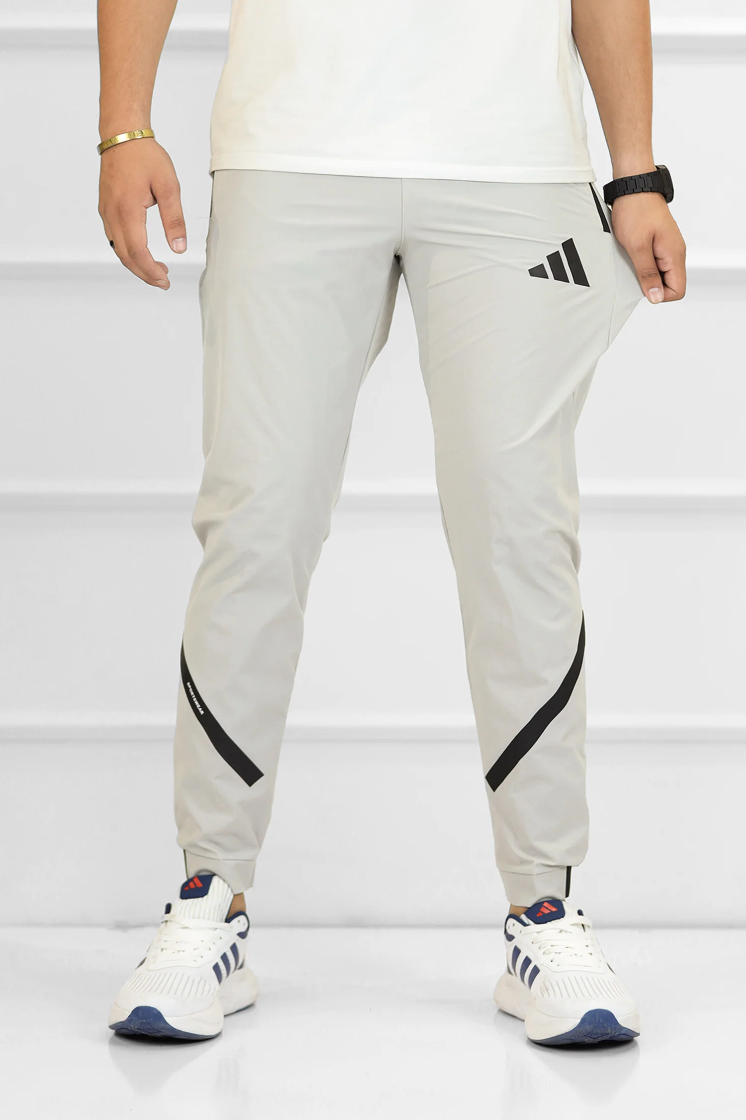 Adds Bottom Stripes Micro Premium Sportswear Trouser In Slate Grey - Image 3