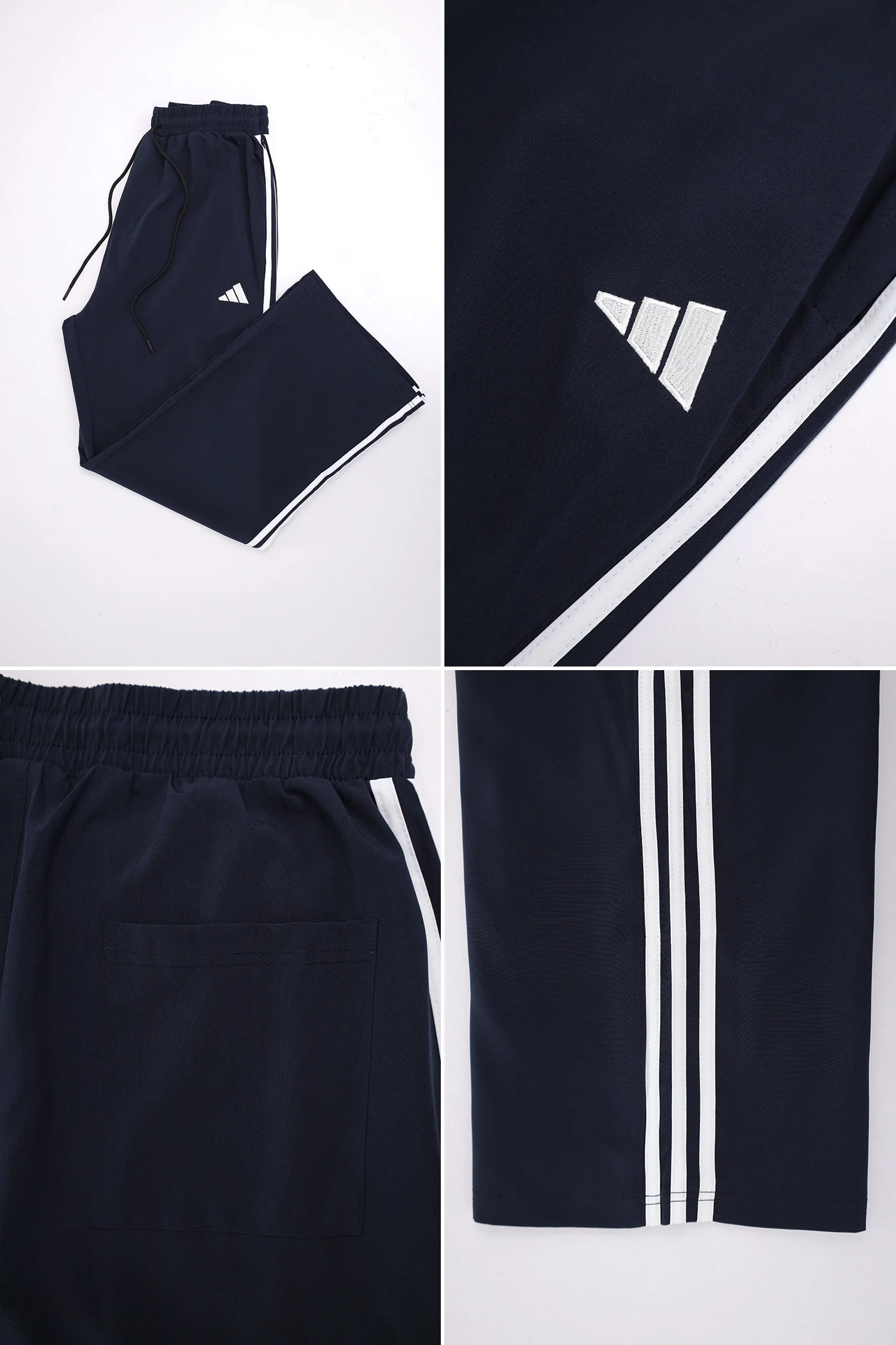 Adds Iconic Three-Stripe Detailing Loose Bottom Trouser In Navy Blue - Image 4