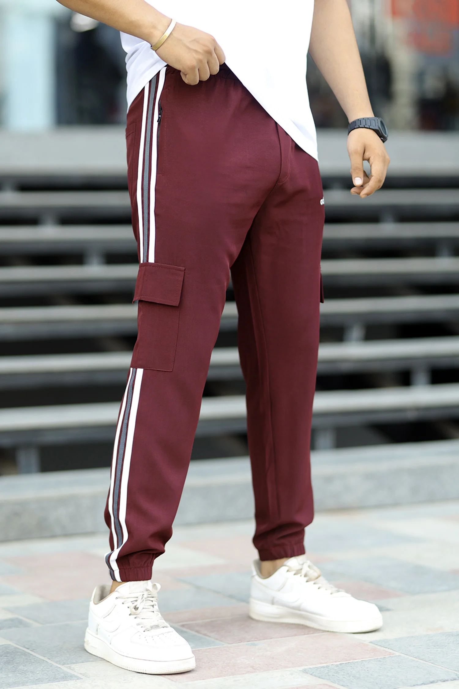 Adds Micro Stripes Slimfit Imported Sportswear Trouser In Plum - Image 3