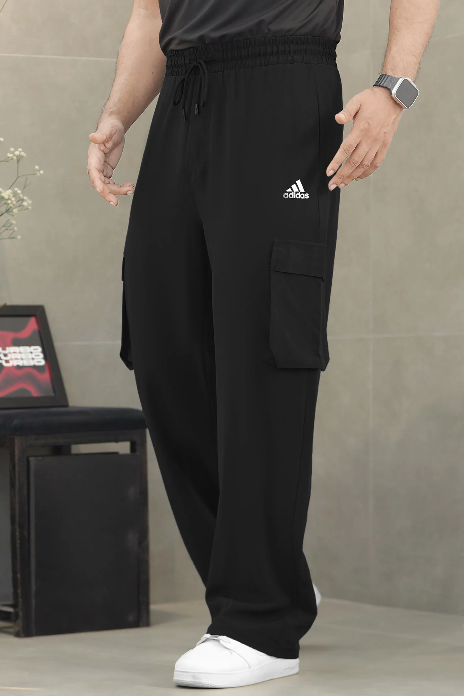 Adds Safari Style Drawcord Loose Bottom Trouser In Black