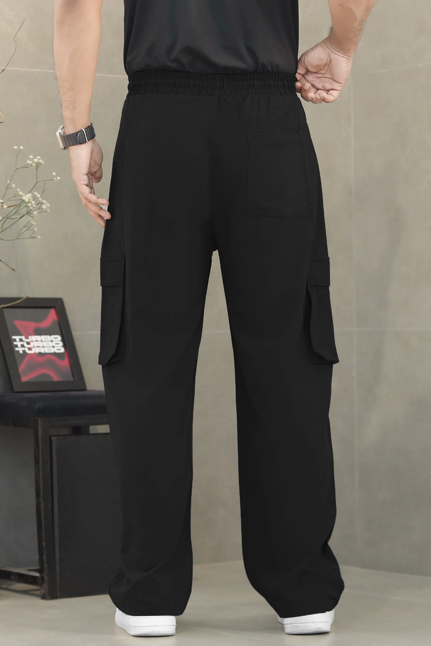 Adds Safari Style Drawcord Loose Bottom Trouser In Black - Image 3