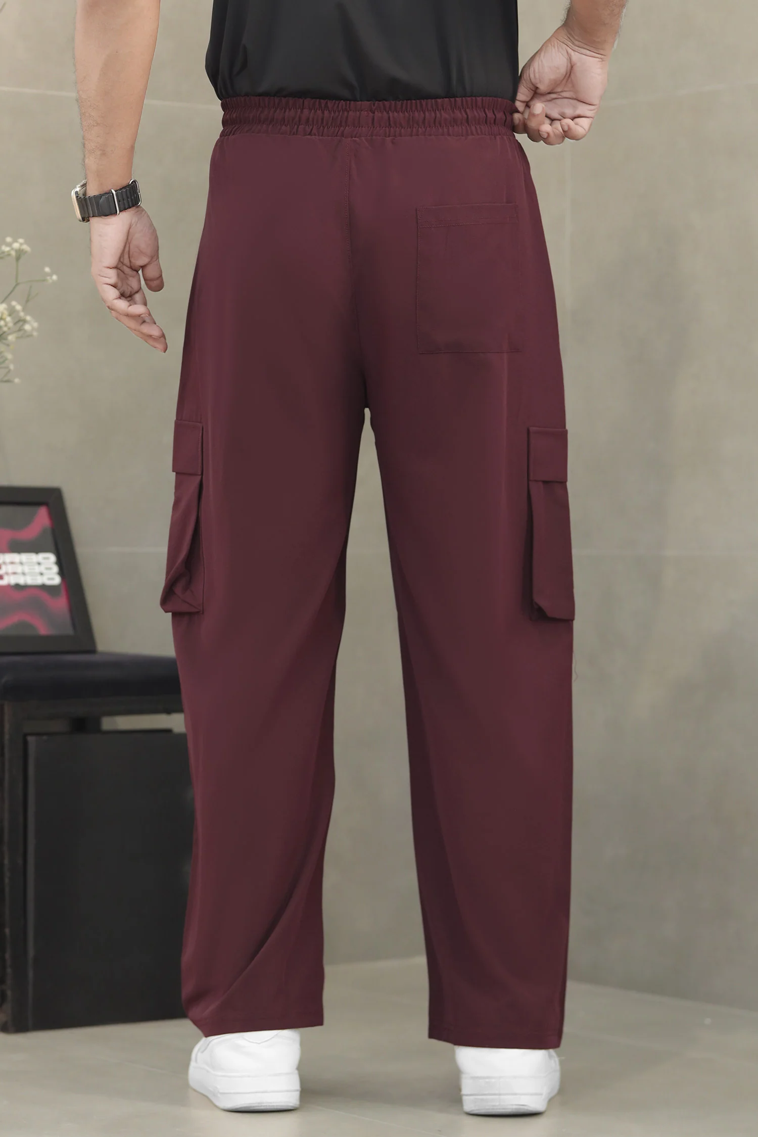 Adds Safari Style Drawcord Loose Bottom Trouser In Plum - Image 3