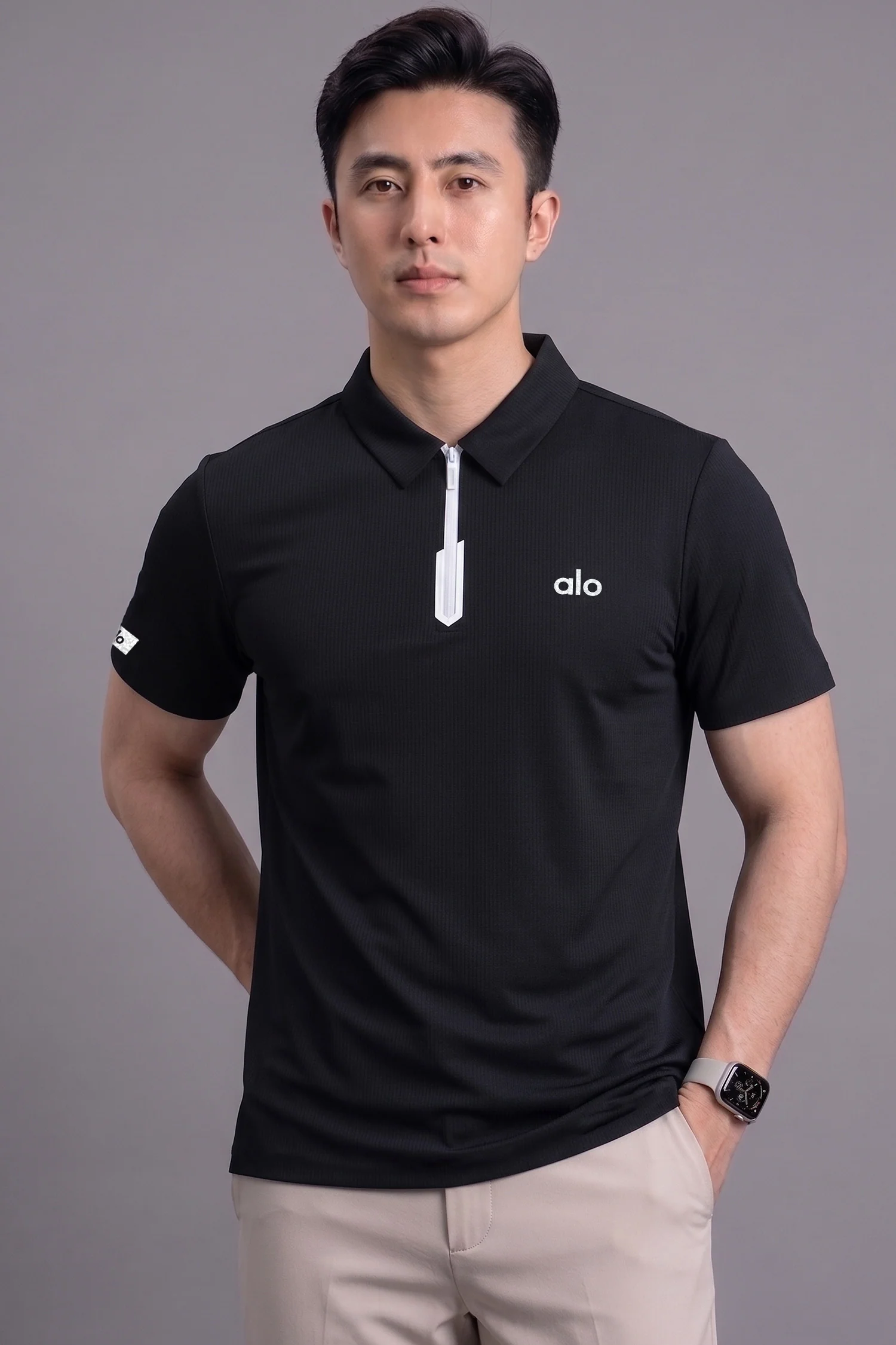 Alo Quarter-Zip Performance Imp Dry-Fit Polo In Black