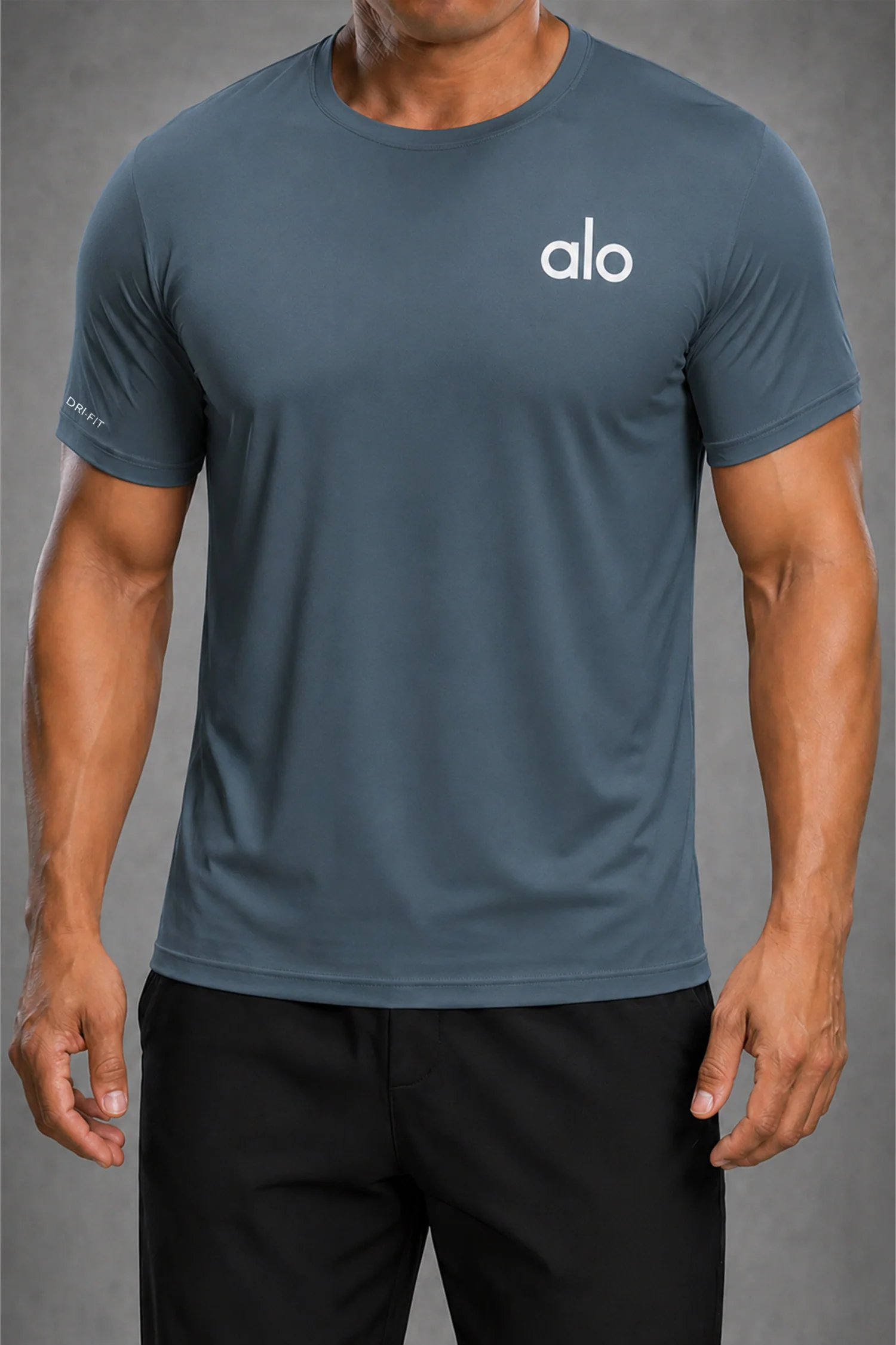 Alo Yoga Distinctive Front Logo Arrival Dry-Fit Tee In Dark Grey