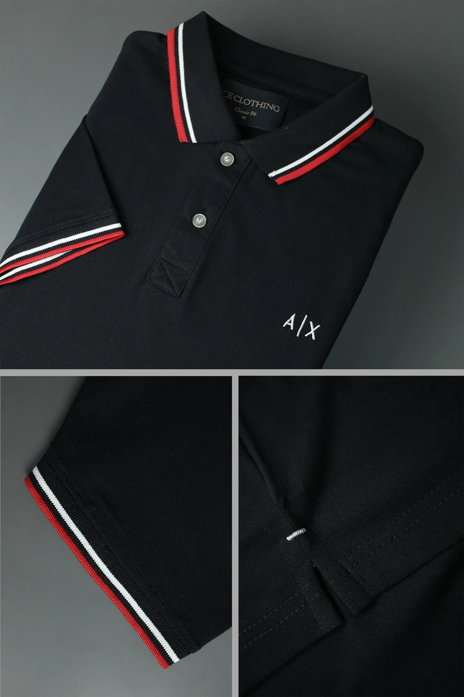 Armni Excnge Bold Heritage Men's Polo Shirt In Black - Image 3