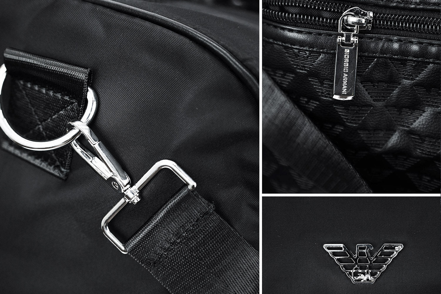 Armni Imported Embossed Front Pocket Travel bag in Black - Image 4