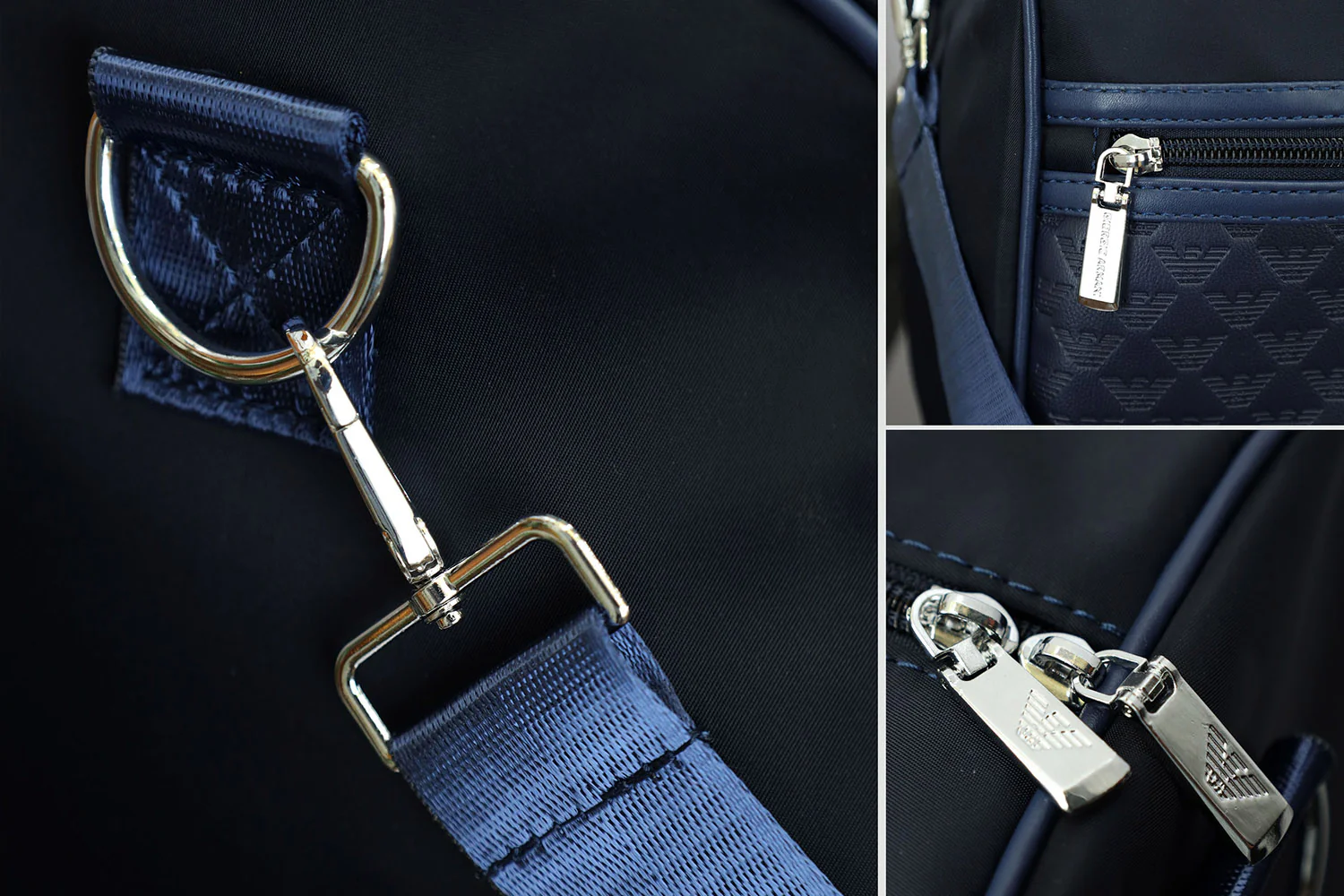 Armni Imported Embossed Front Pocket Travel bag in Navy Blue - Image 4