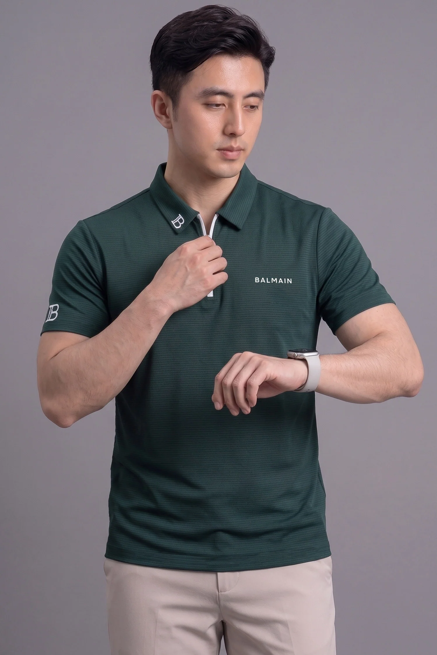 Blman Quarter-Zip Performance Imp Dry-Fit Polo In Dark Grey