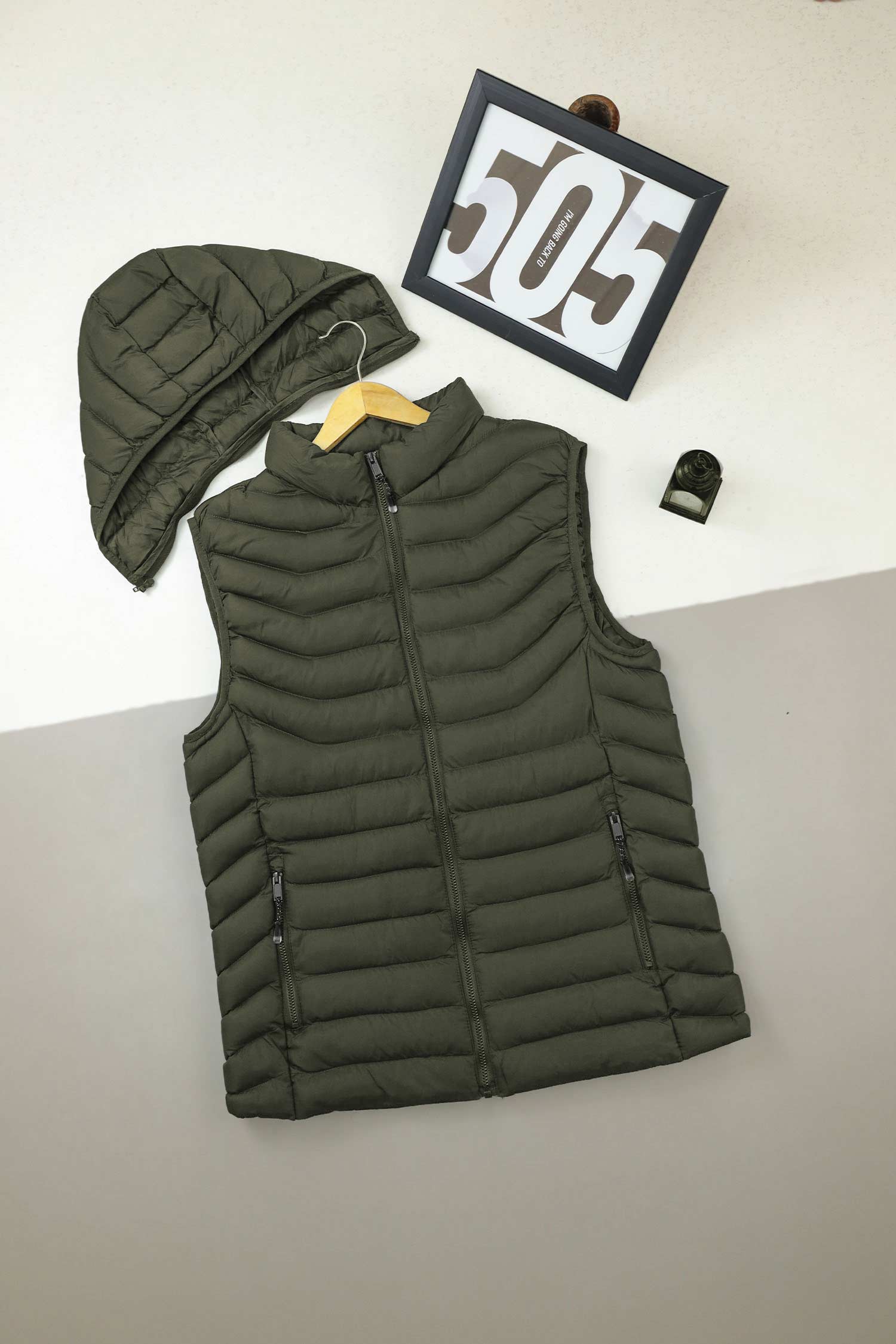 Body Warmer Imported Men's Gilet In Olive - Image 2