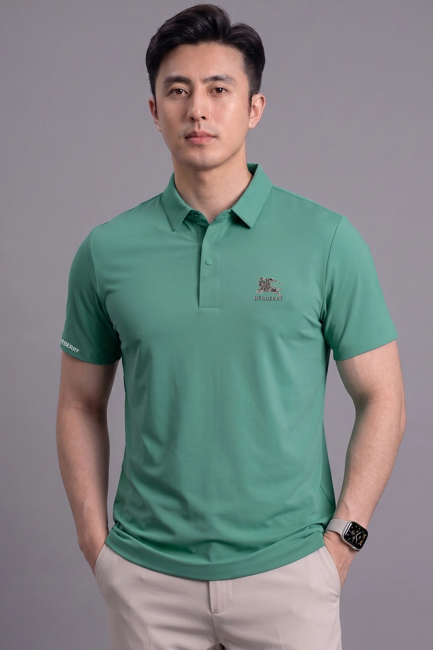 Burbry Modern Fit Performance Imp Dry-Fit Polo In Sea Green