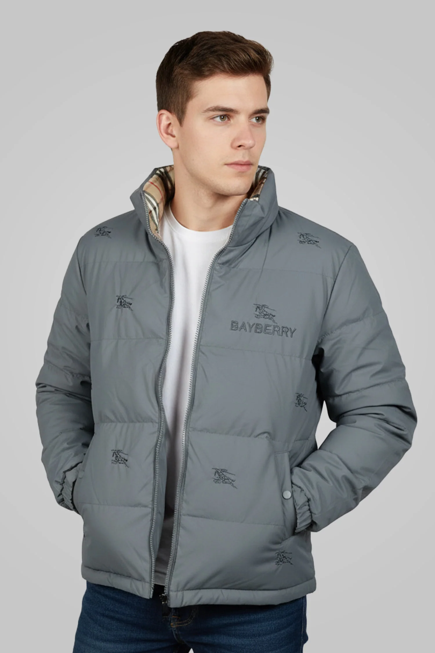 Burbry Reversible Padded Puffer Jacket In Gray