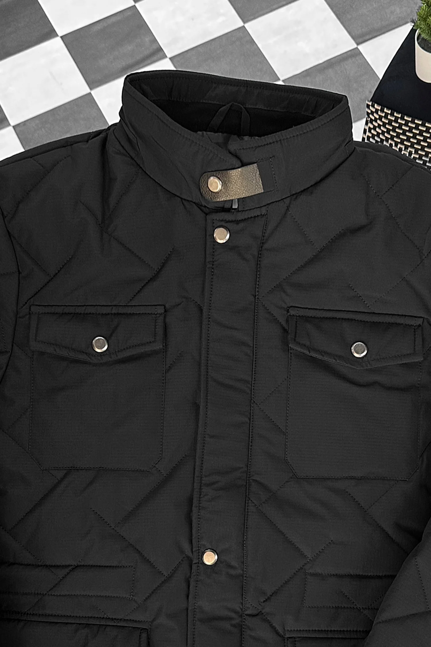 Button Placket Motif Imported Puffer Jacket - Image 3