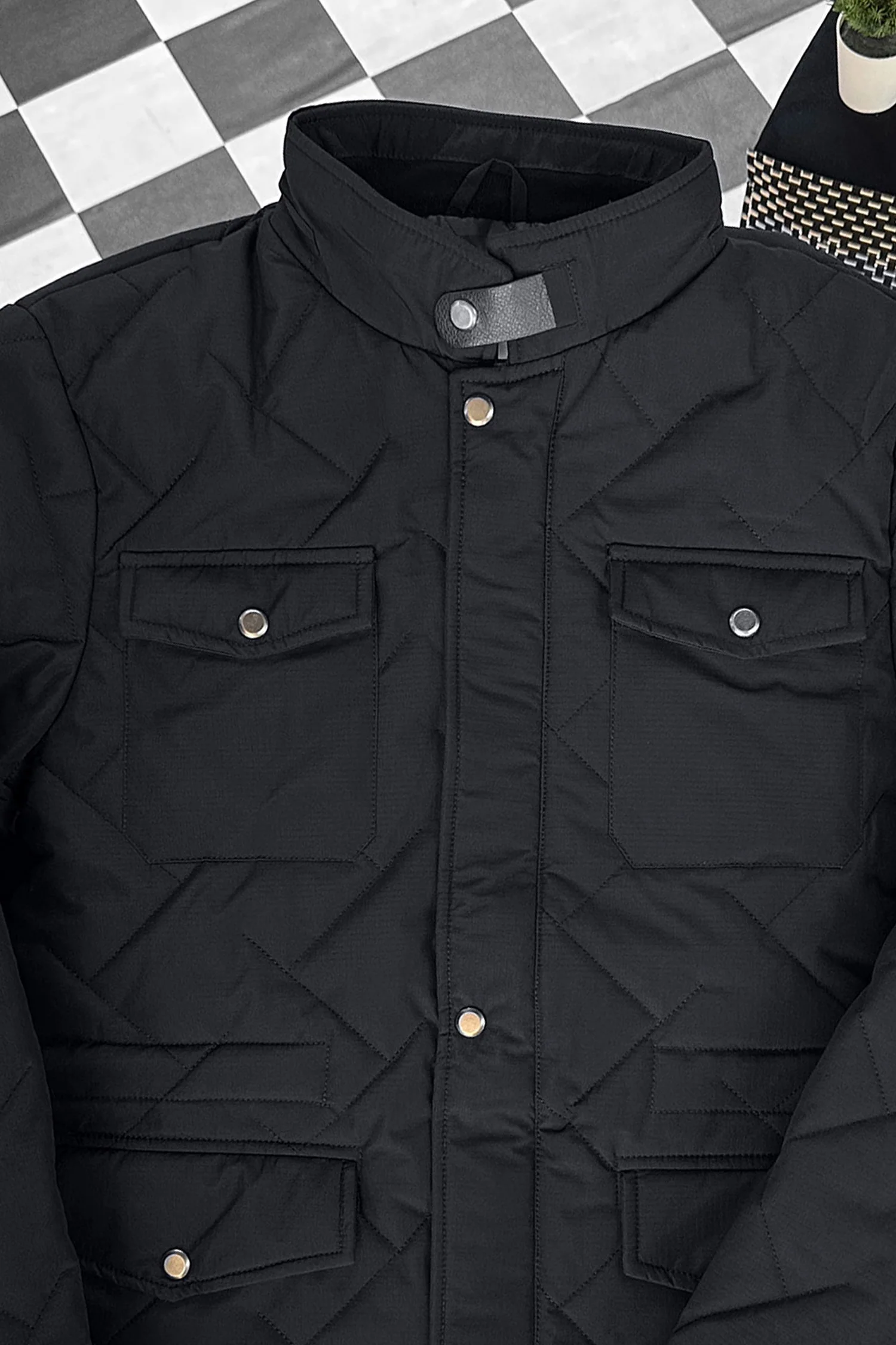 Button Placket Motif Imported Puffer Jacket - Image 8