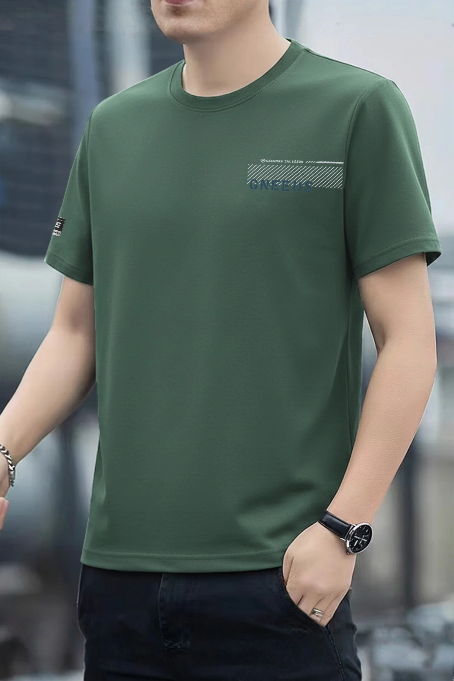 Cotton Blend Round Neck T-shirt - Image 7