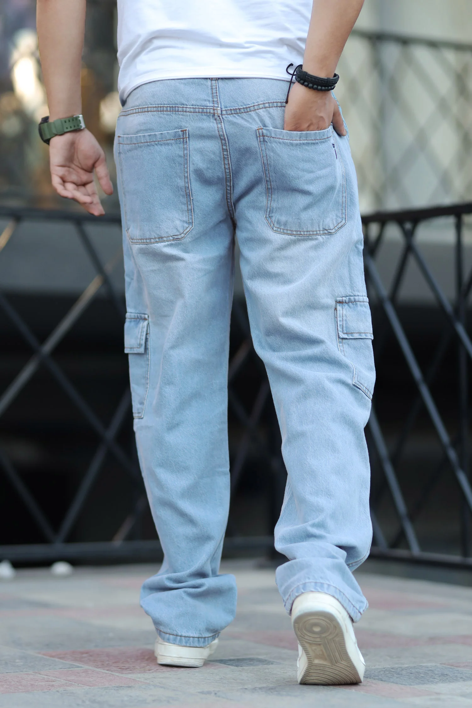 Denim Men's Relaxed Fit Straight Leg Baggy Jeans In Sky Blue - Image 3