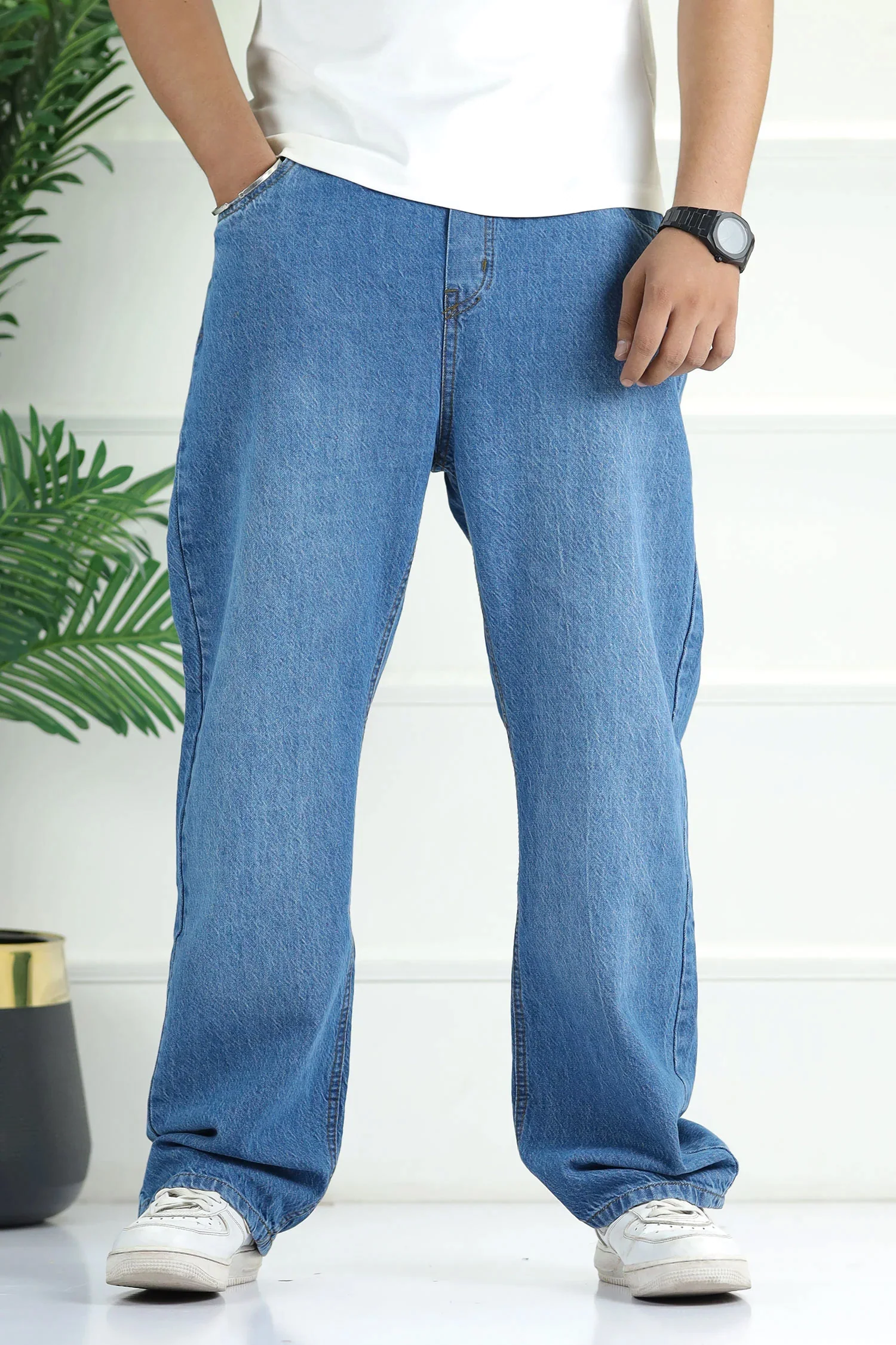 Denim 'Urban Skater' Comfort-Waist Baggy Jeans In Mid Blue - Image 5