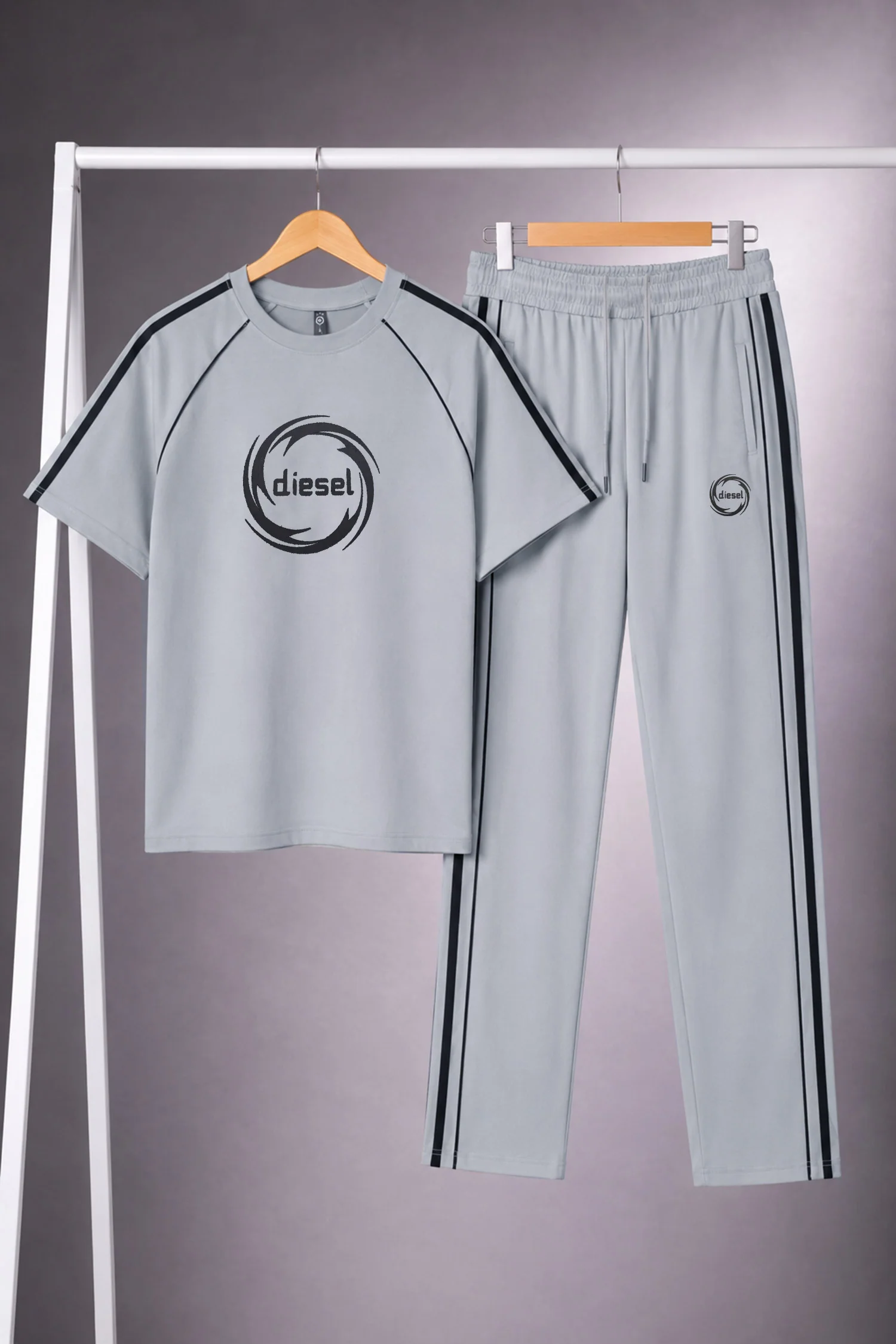 Desel Bruseant Side Striped Men's Tracksuit In Slate Grey - Image 3