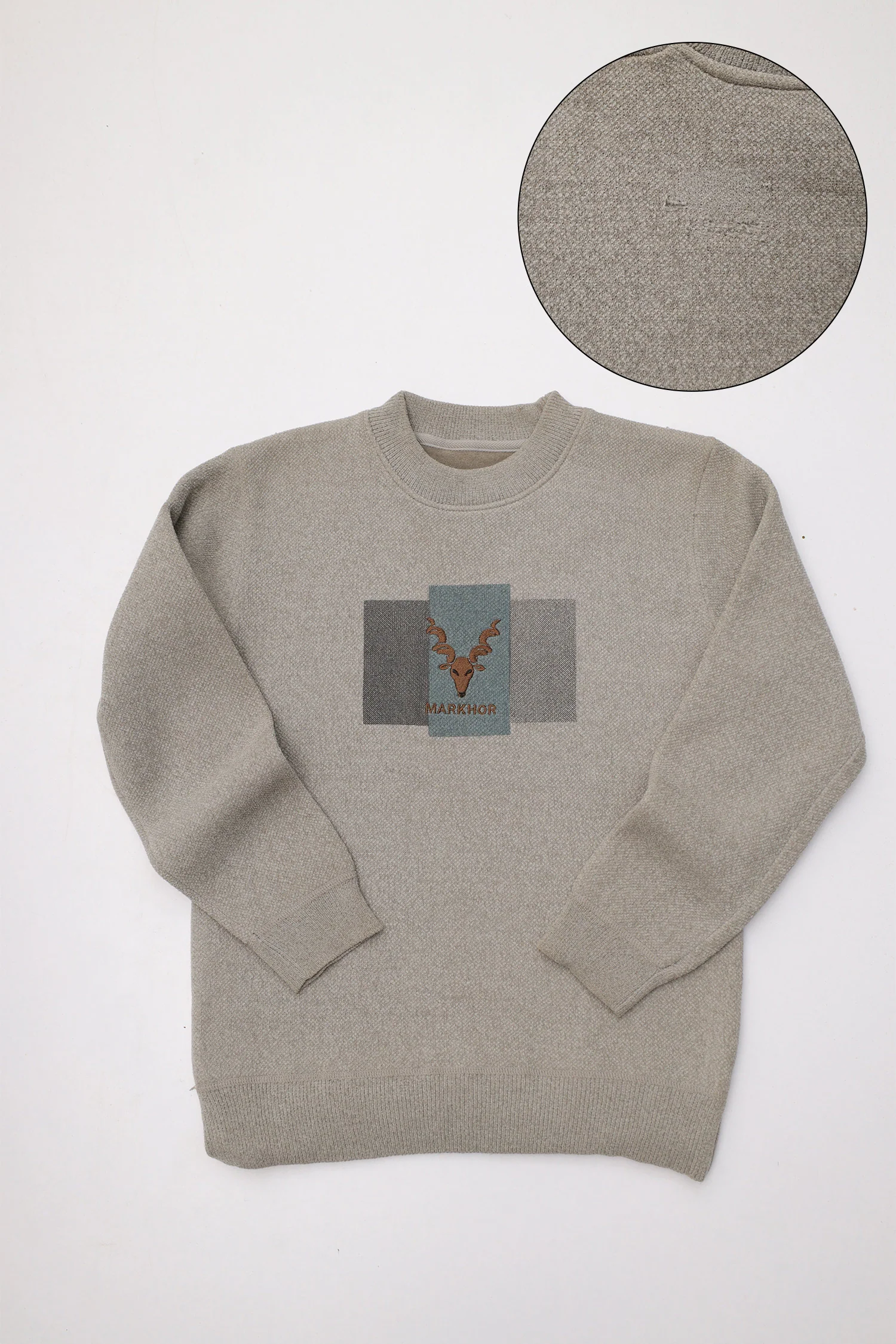 Turbo Featuring Embroidered Markhor Minor Fault Imported Sweat Shirt In Light Grey - Image 2