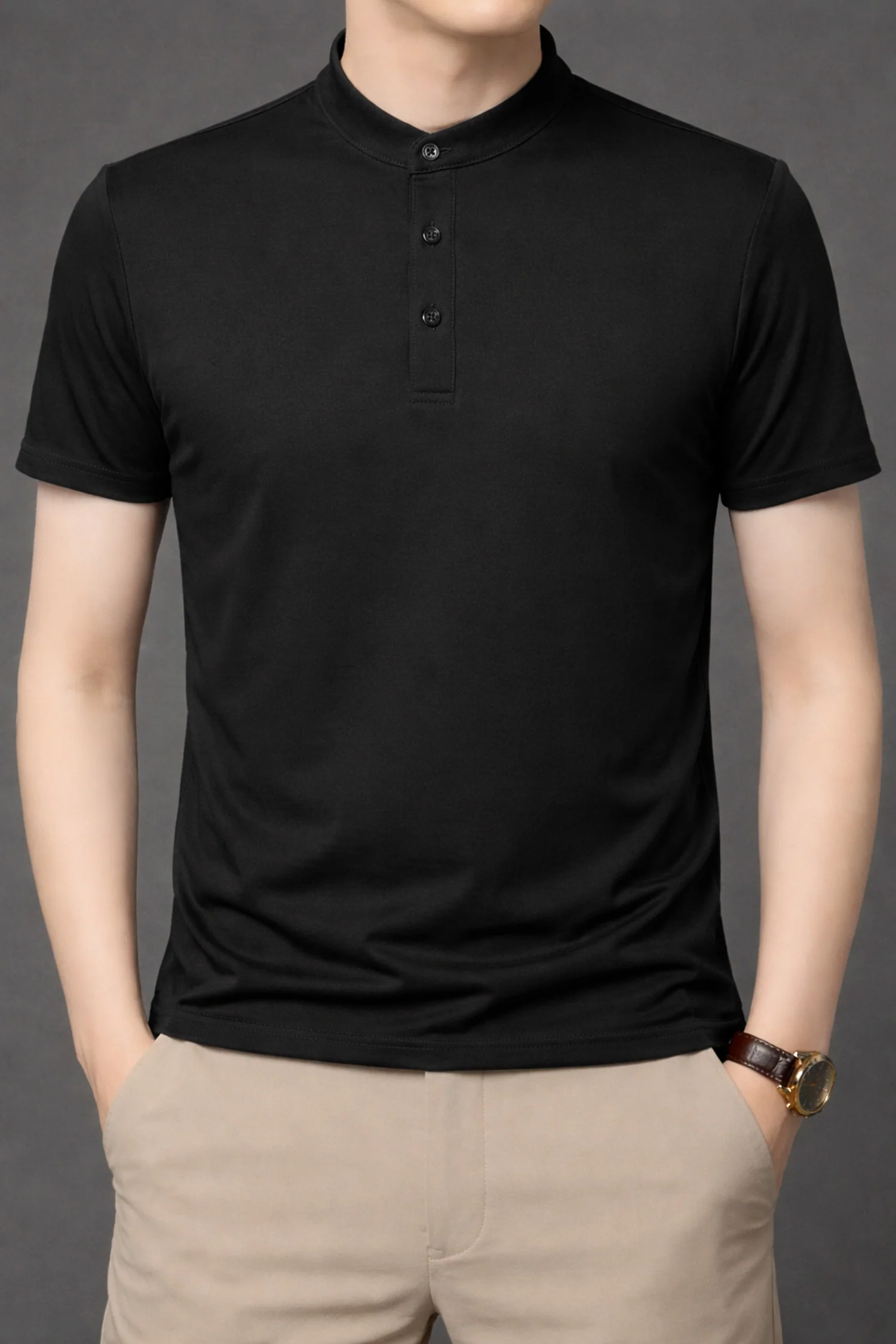 Elegance Fit Henley Neck Button Tee - Image 10