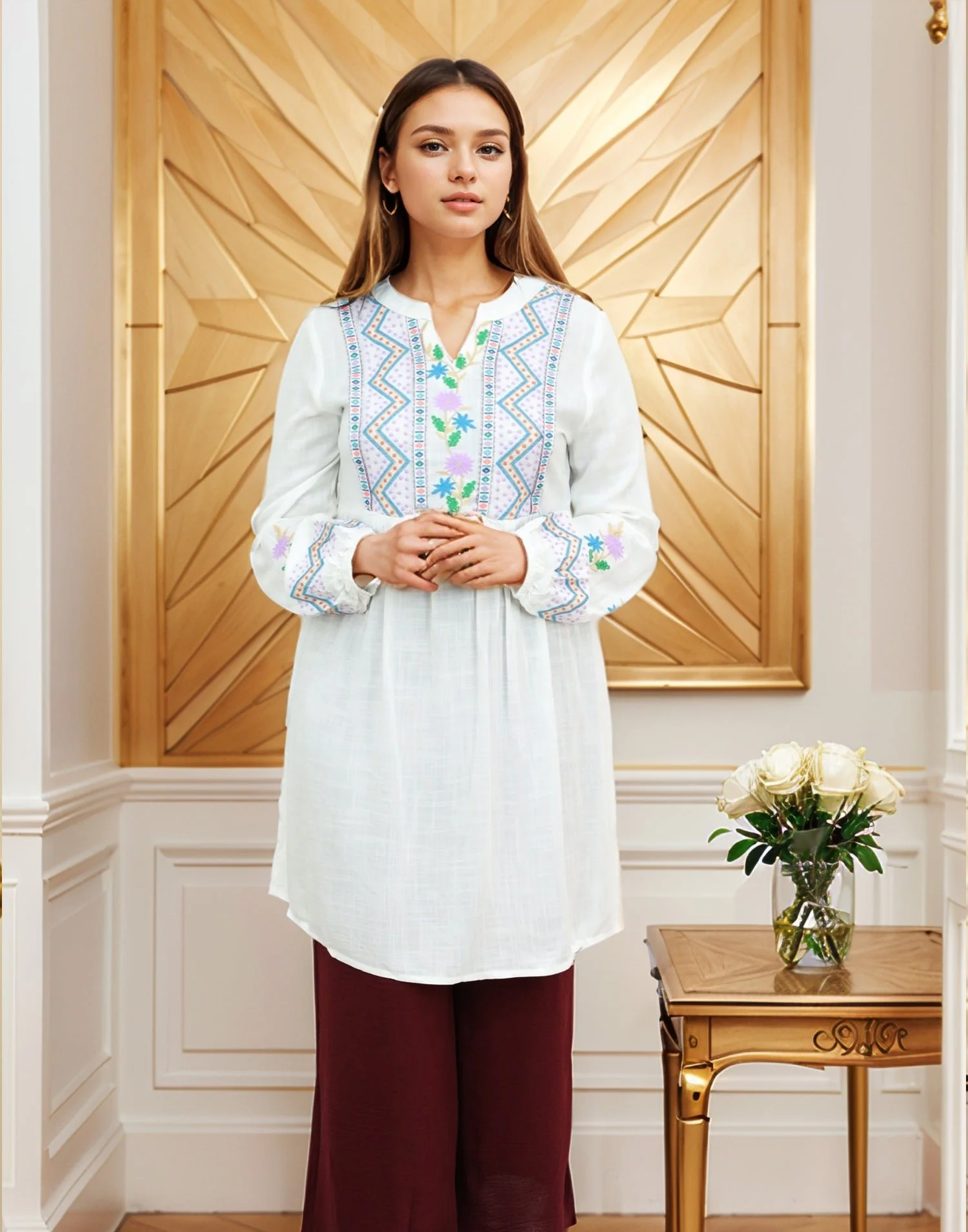 Embroidered Design Flower Pattern Turkish Imported Top - Image 7