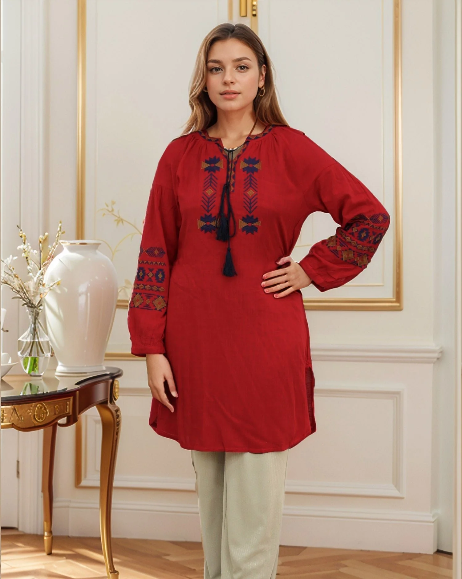 Embroidery Design Self Fabric Turkish Imported Top - Image 12