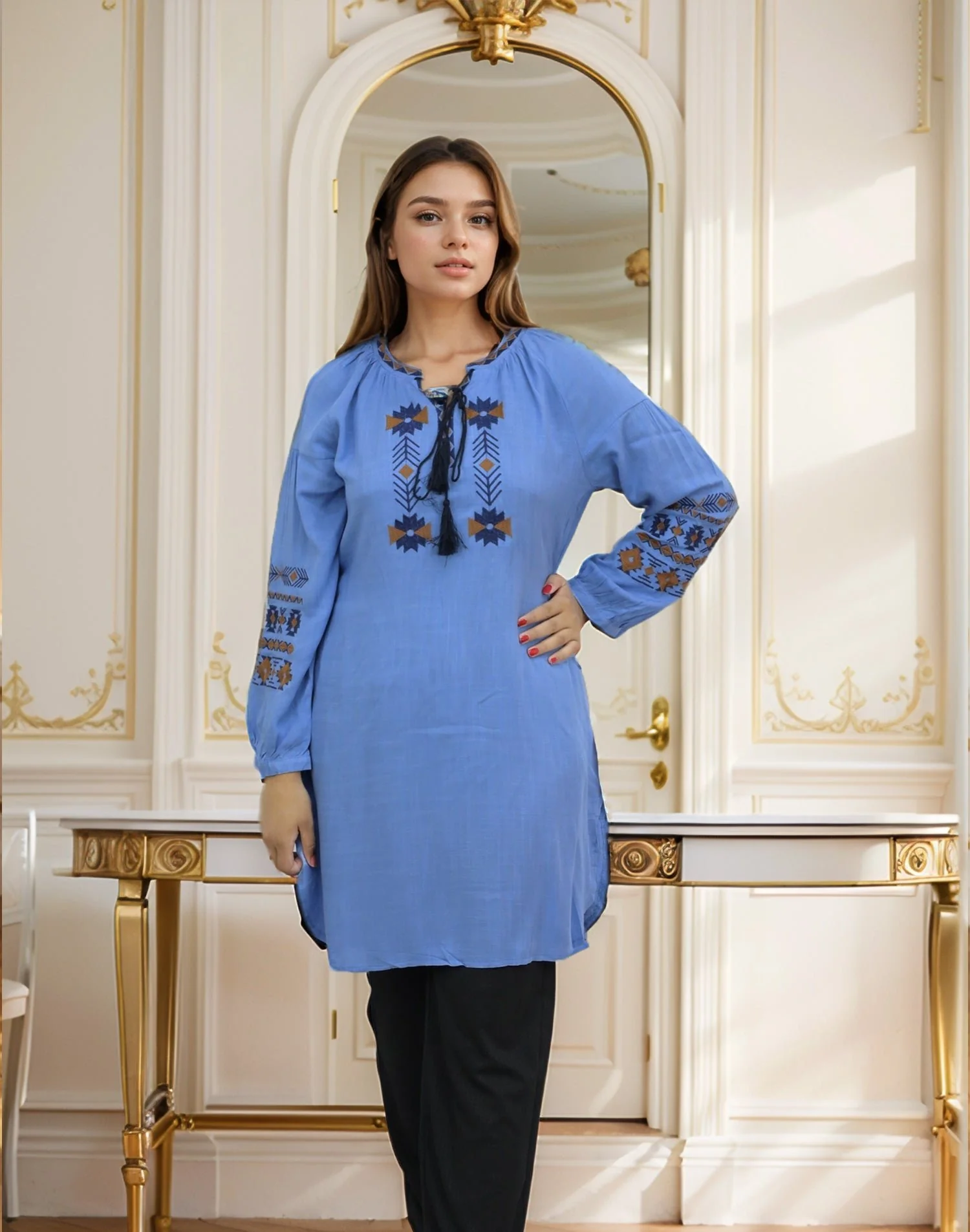 Embroidery Design Self Fabric Turkish Imported Top - Image 7