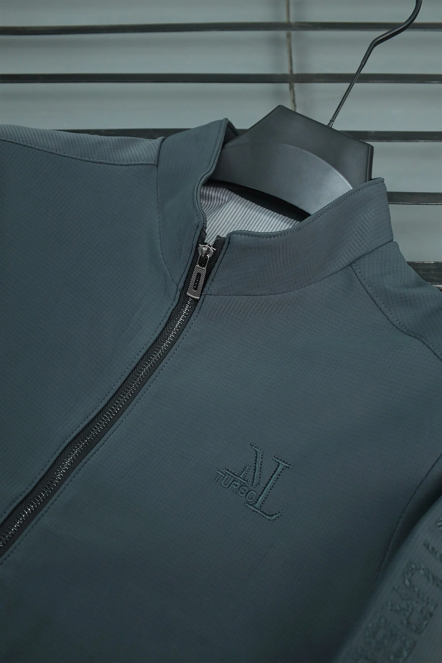 Full-Zip Bomber Imported Light Weight Jacket In Dark Grey - Image 3