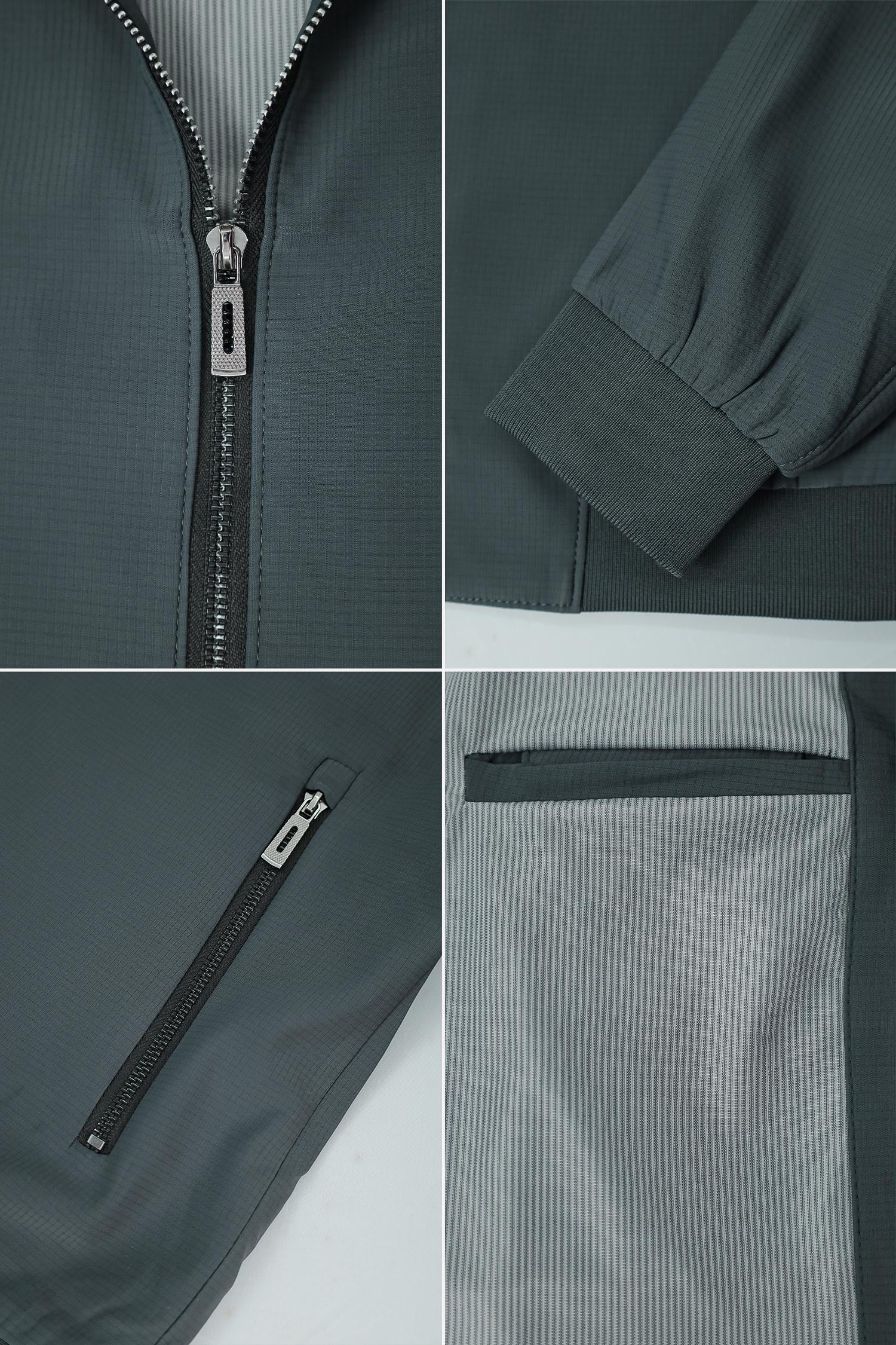 Full-Zip Bomber Imported Light Weight Jacket In Dark Grey - Image 4