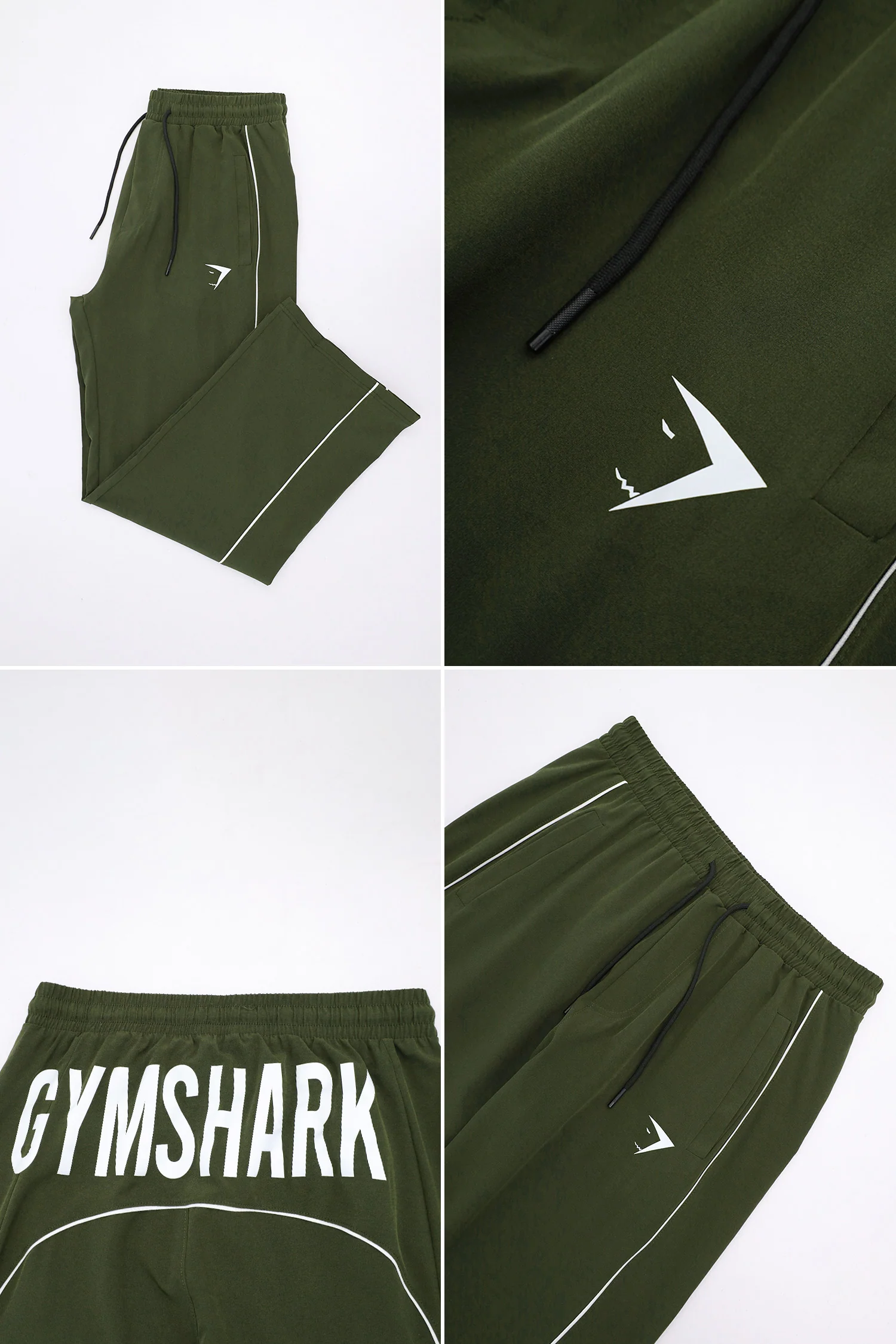 Gym Shrk Wide-Leg With White Piping Loose Bottom Trouser In Olive - Image 4