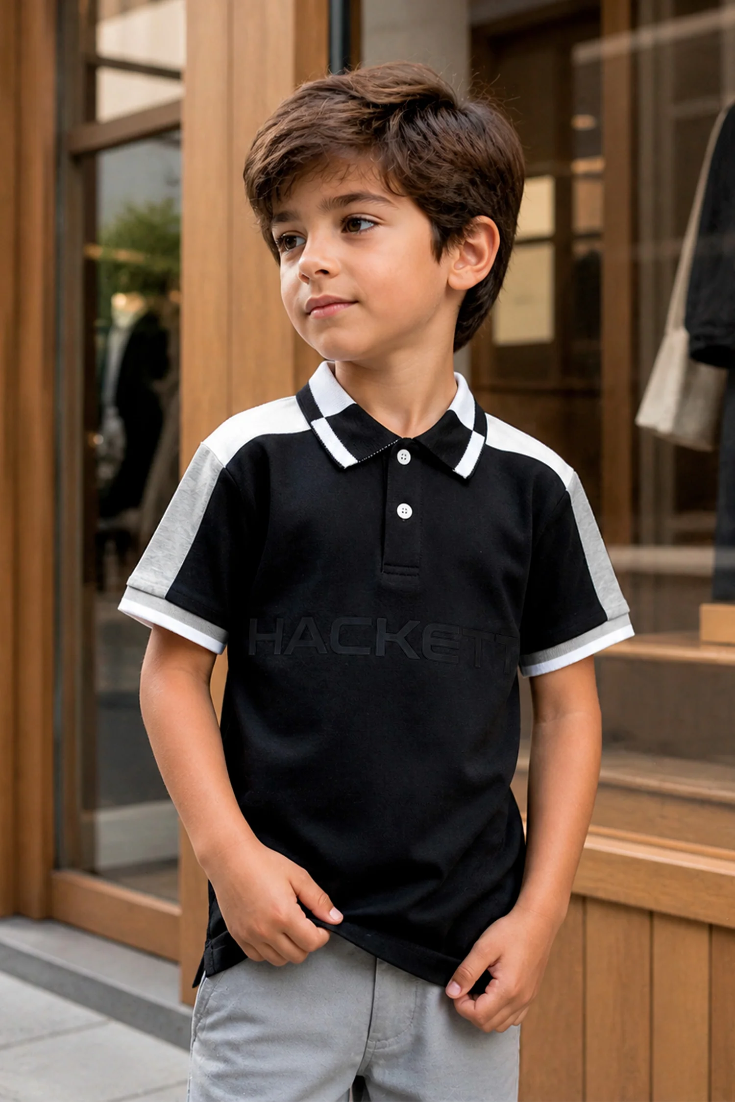Hcket Contrast Collar Detailing Younger Kids Polo Shirt - Image 7
