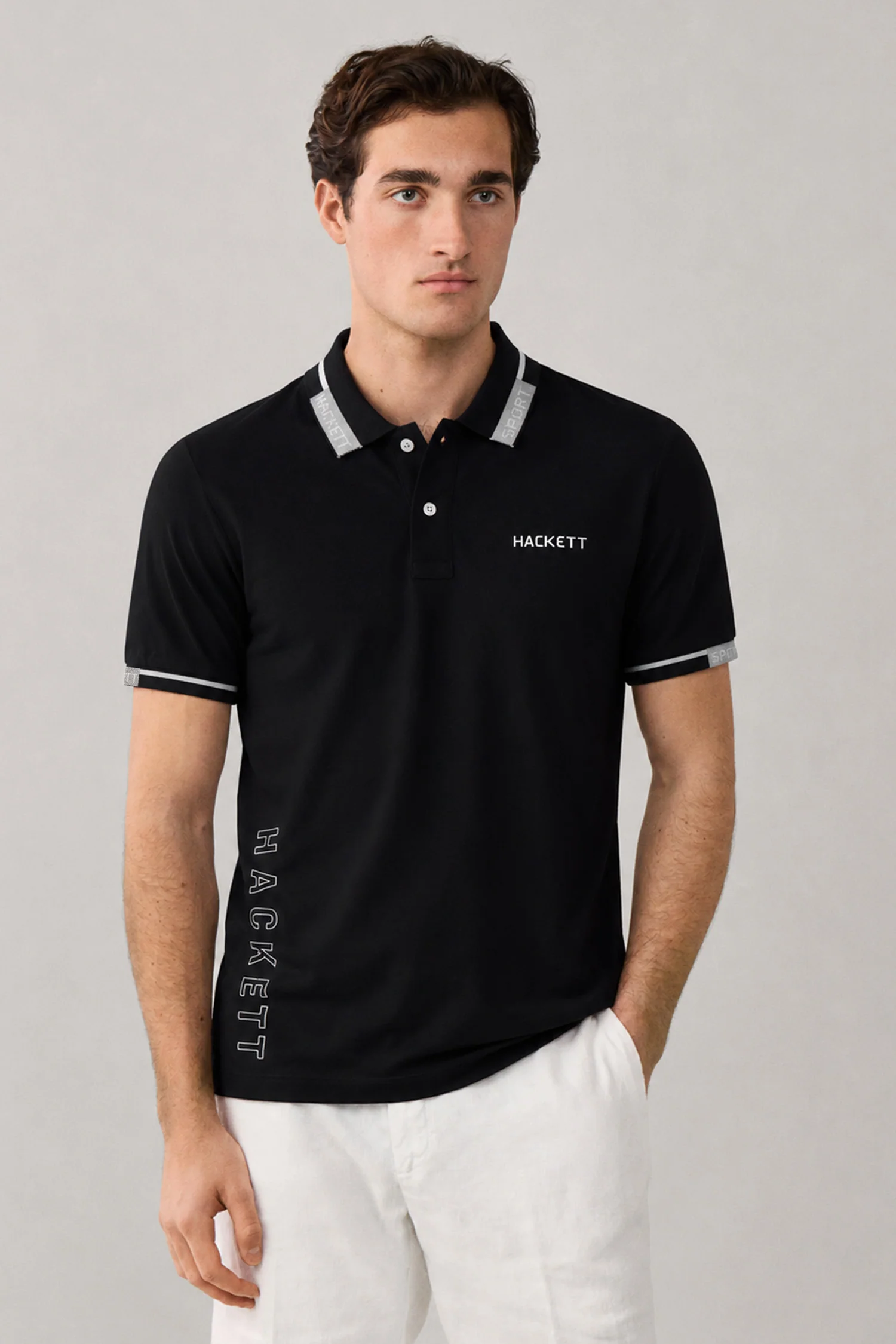 Hcket Contrast Stripe Detailing Men's Polo Shirt In Black