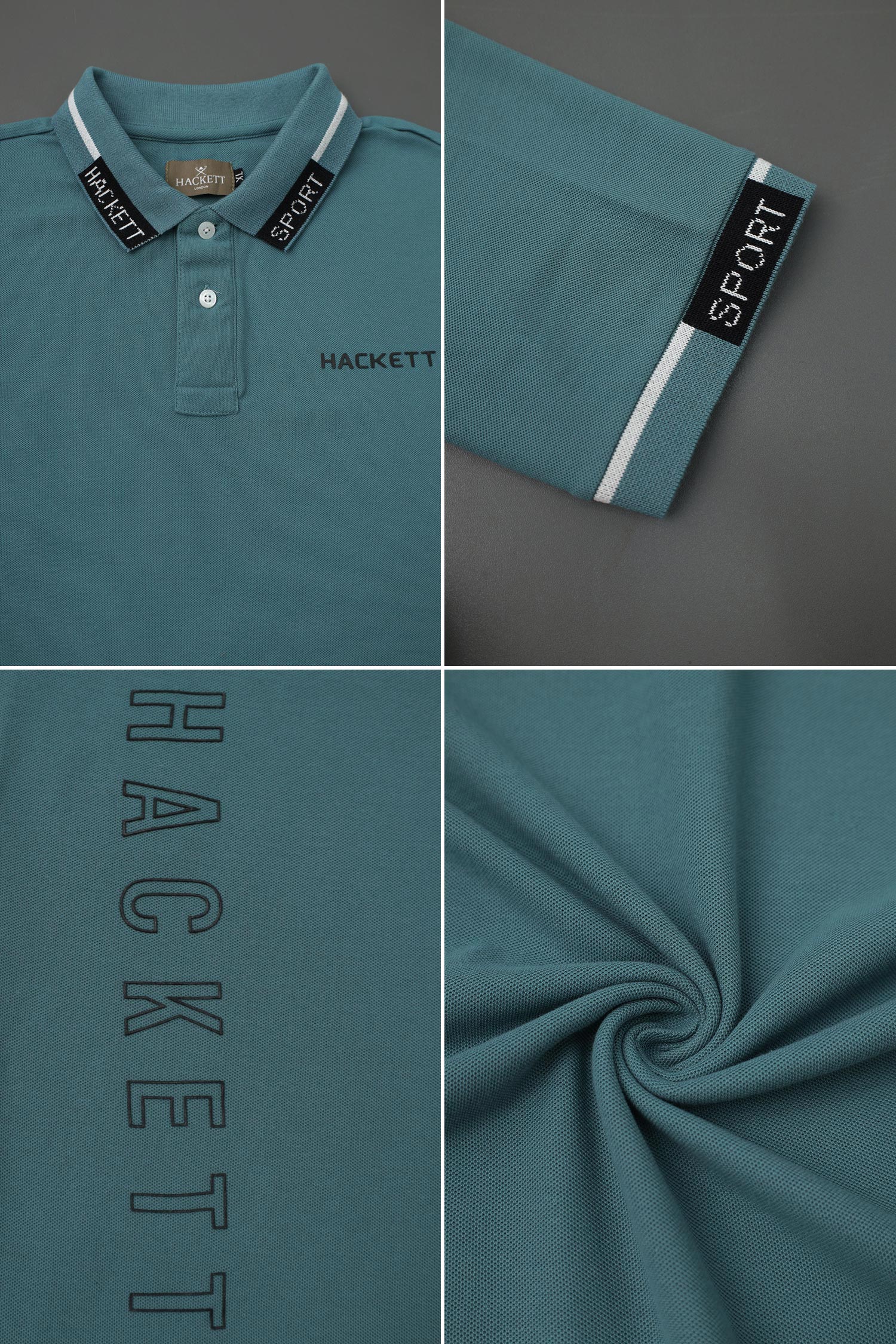 Hcket Contrast Stripe Detailing Men's Polo Shirt In Sea Foam - Image 2
