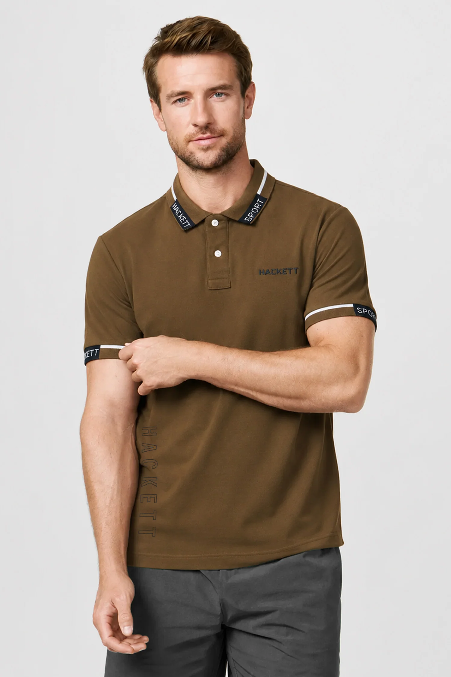 Hcket Contrast Stripe Detailing Men's Polo Shirt In Brown