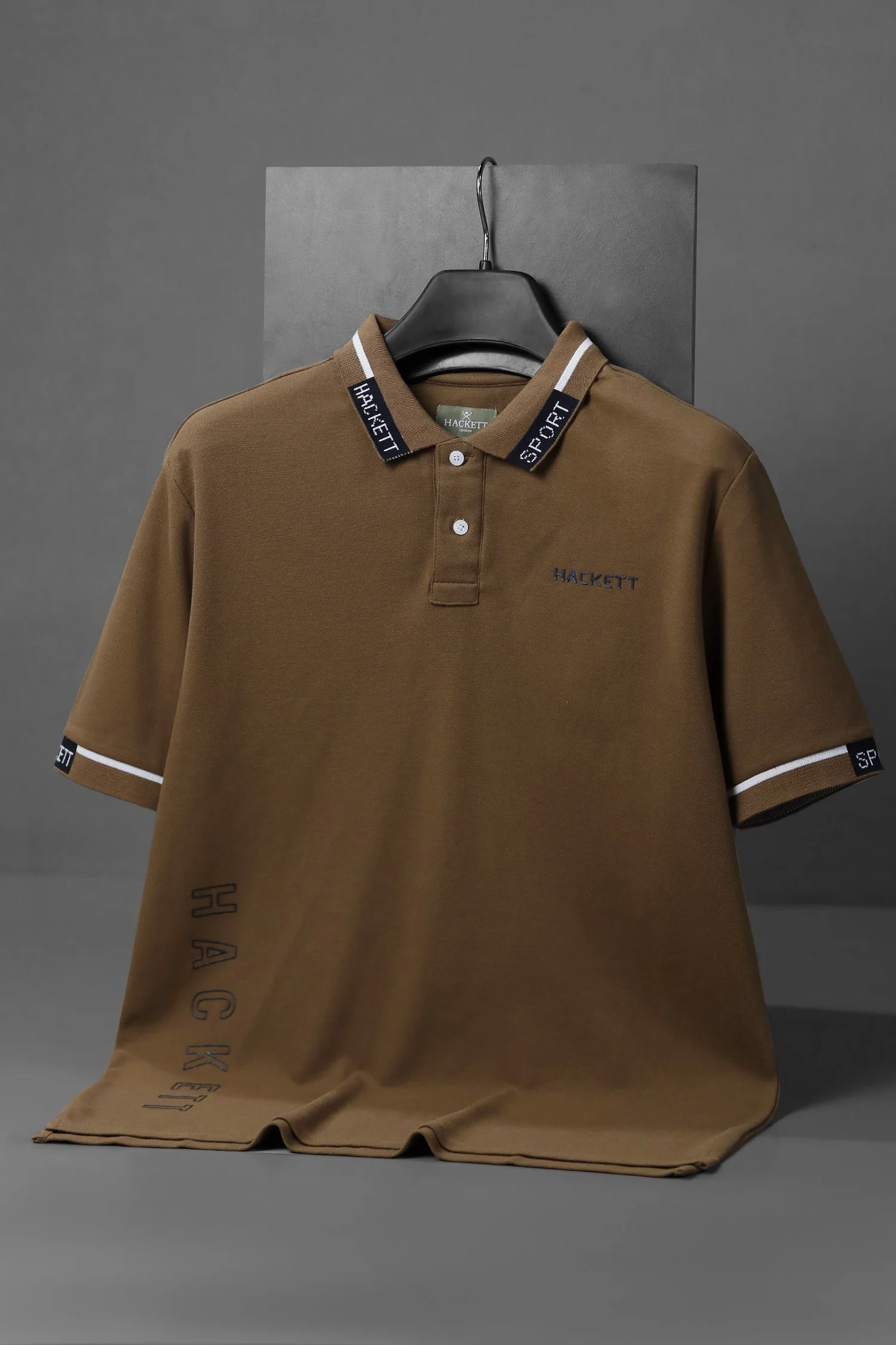 Hcket Contrast Stripe Detailing Men's Polo Shirt In Brown - Image 2