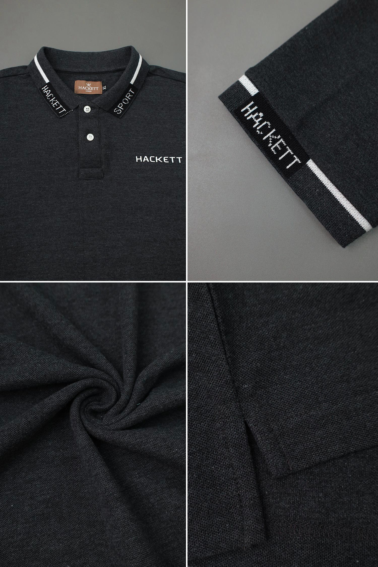 Hcket Contrast Stripe Detailing Men's Polo Shirt In Charcoal - Image 3