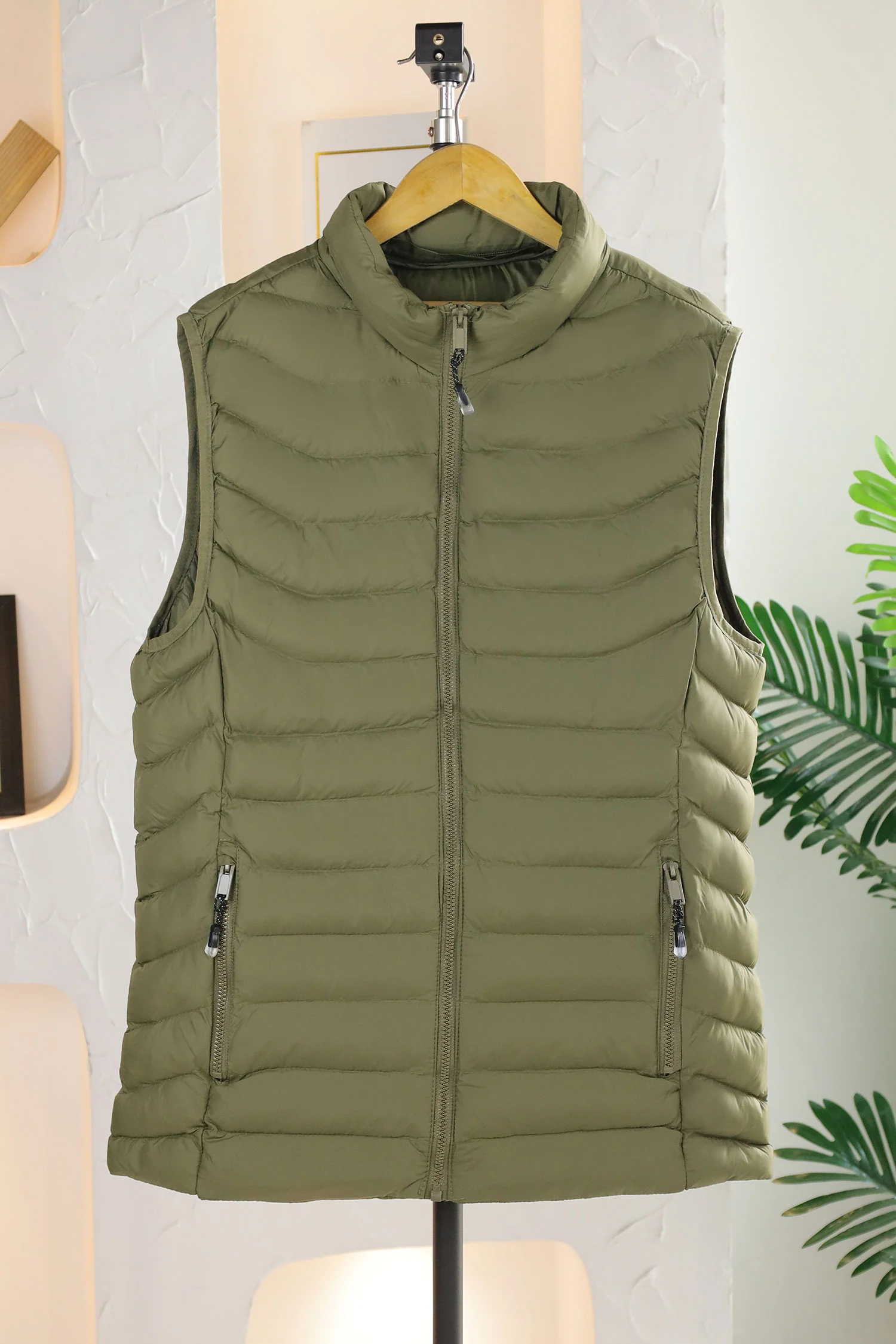 Hollow Padded Imported Men's Gilet In Olive - Image 3