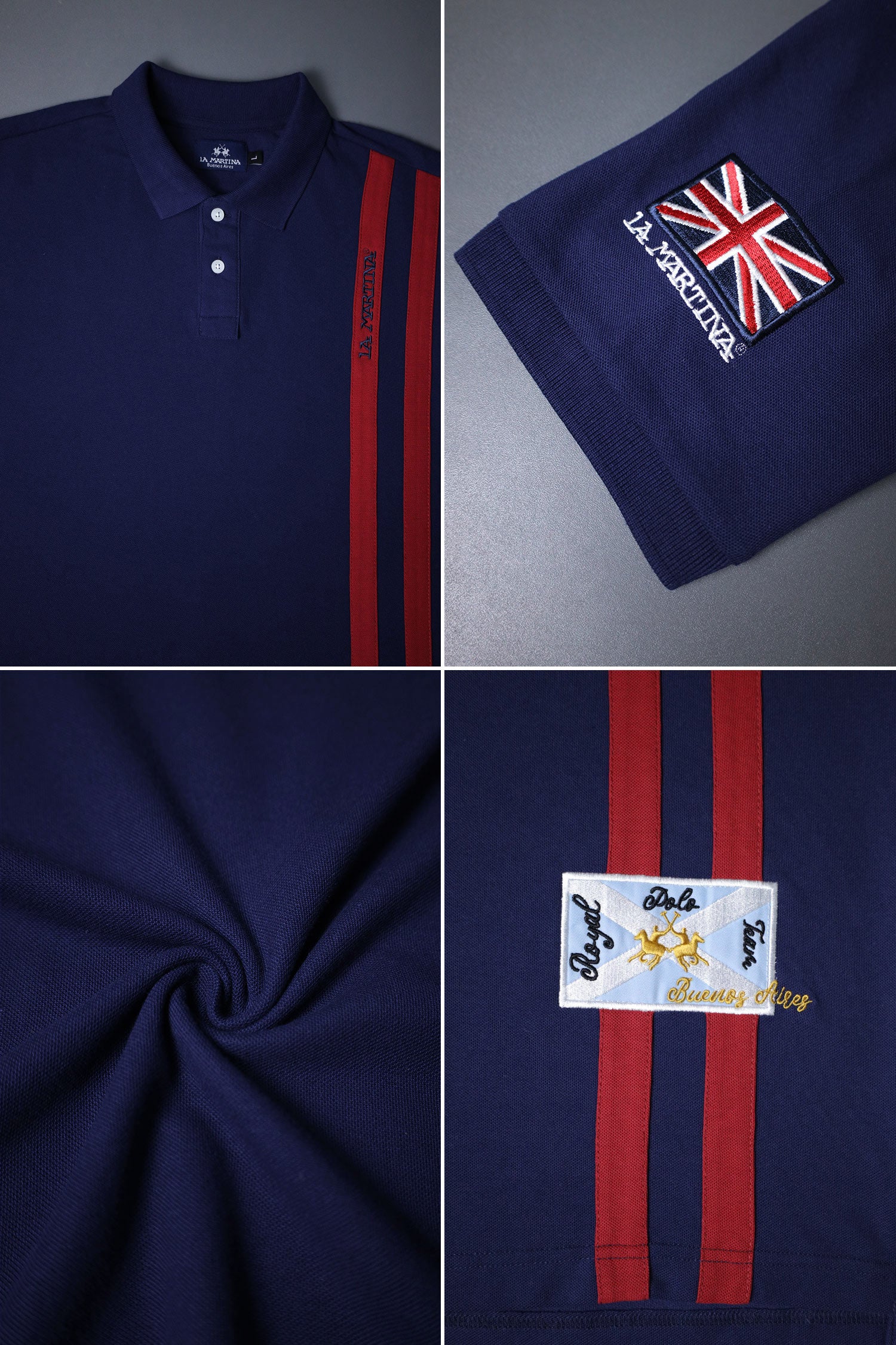 LA Mrtin Side Striped Style Men's Polo Shirt In Navy Blue - Image 3