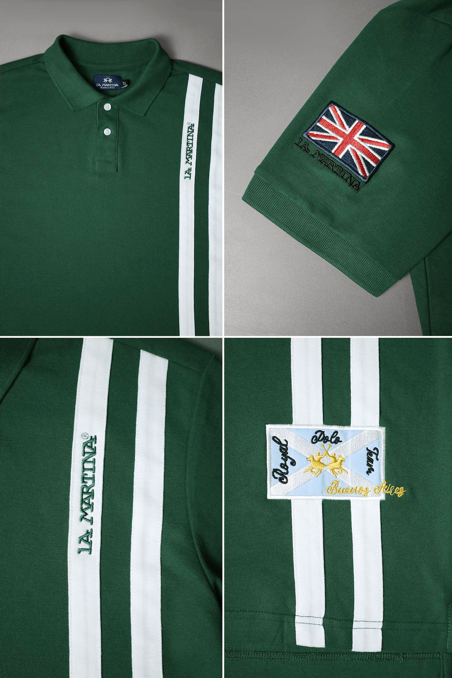 LA Mrtin Side Striped Style Younger Kids Polo Shirt In Green - Image 3