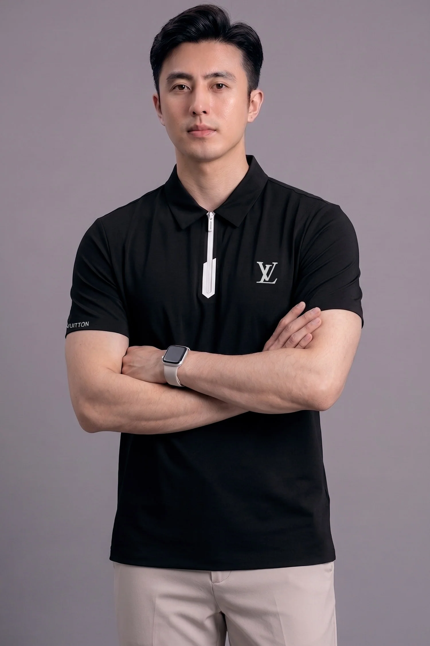 LV High-End Tech Activewear Imp Dry-Fit Polo In Black
