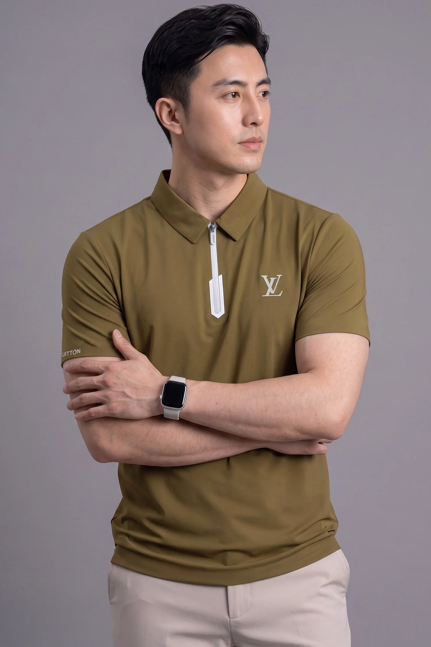 LV High-End Tech Activewear Imp Dry-Fit Polo In Brown