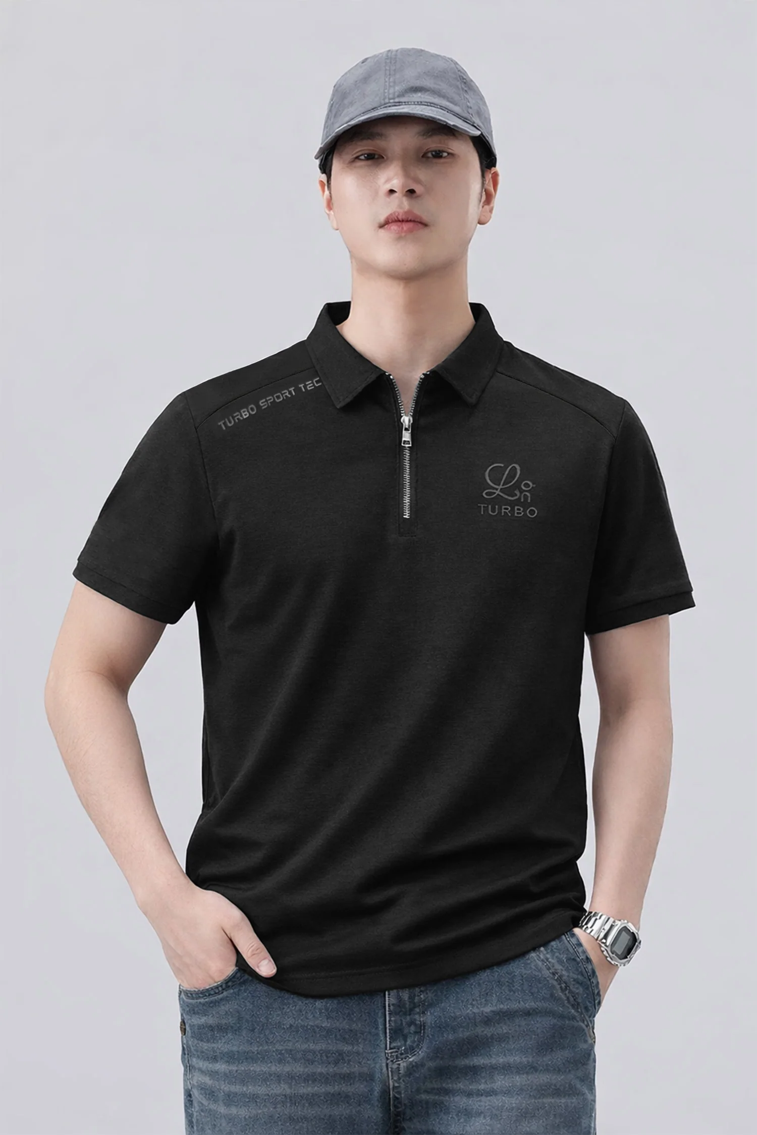 Turbo Zip Collar Style Men's Polo Shirt - Image 13