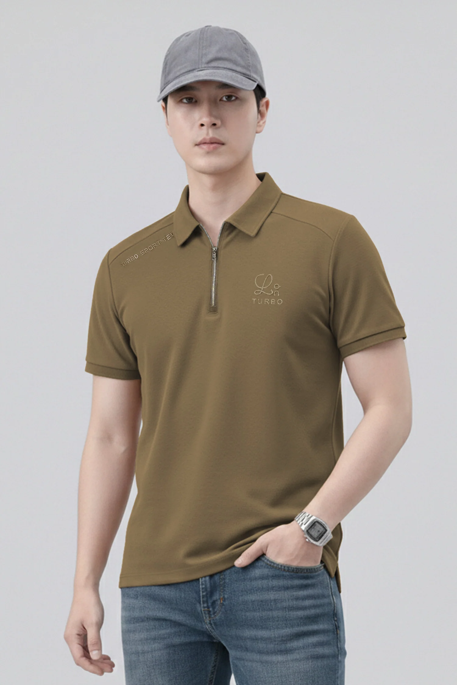 Turbo Zip Collar Style Men's Polo Shirt - Image 5