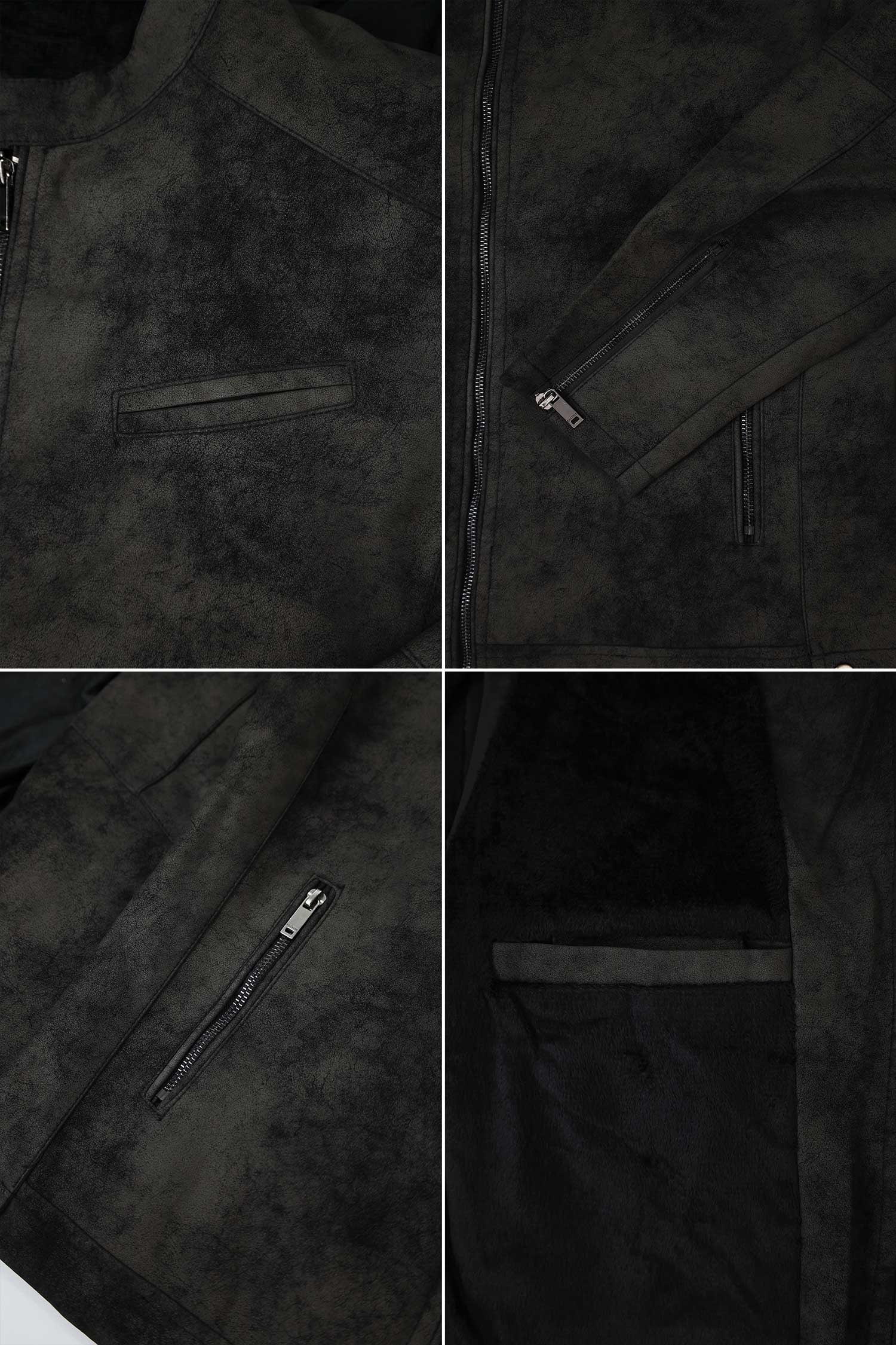 Men's Distressed Suede Leather Jacket In Black - Image 4