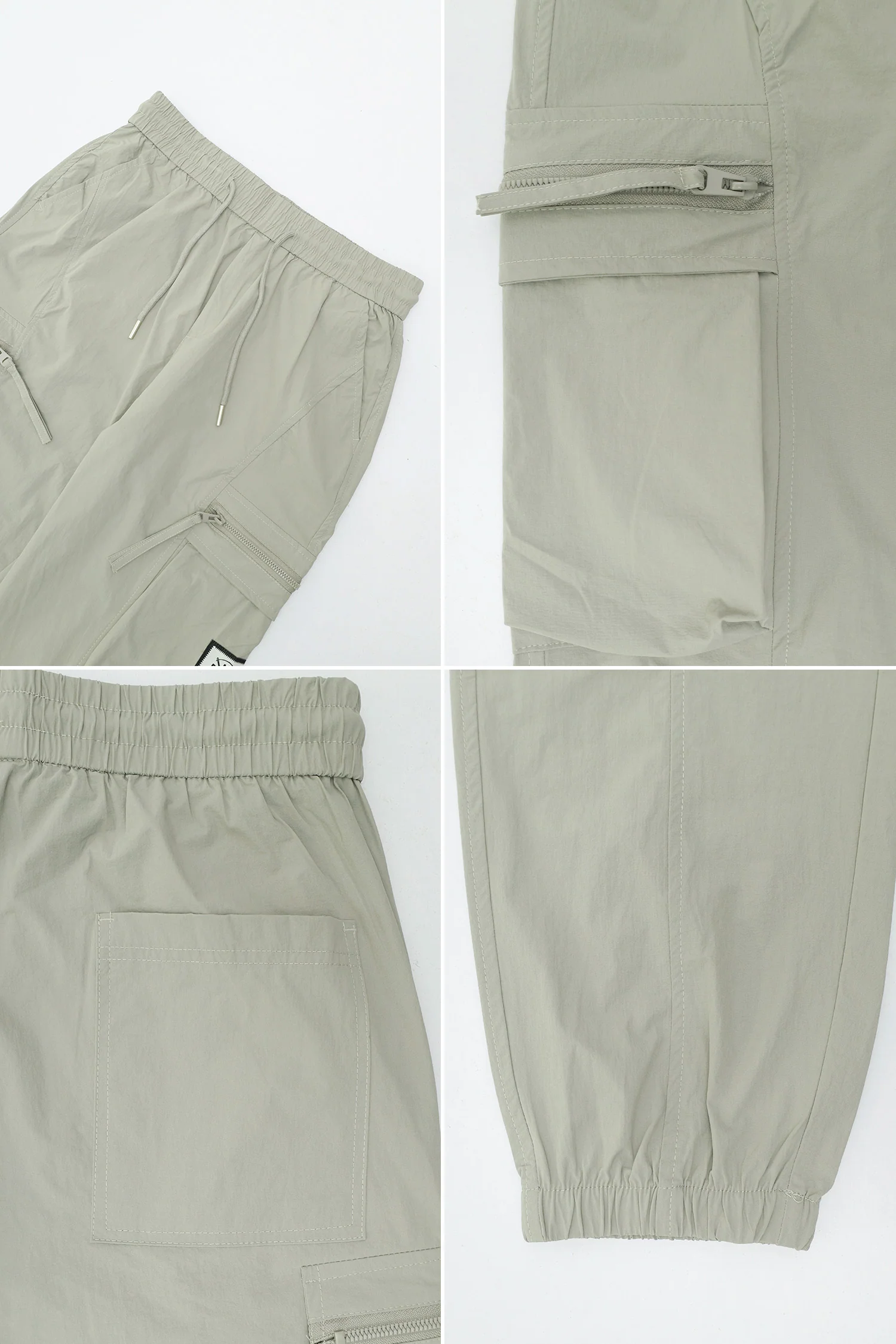 Men's Elastic Drawstring Zippered-Side-Pockets Cargo Trouser In Beige - Image 4