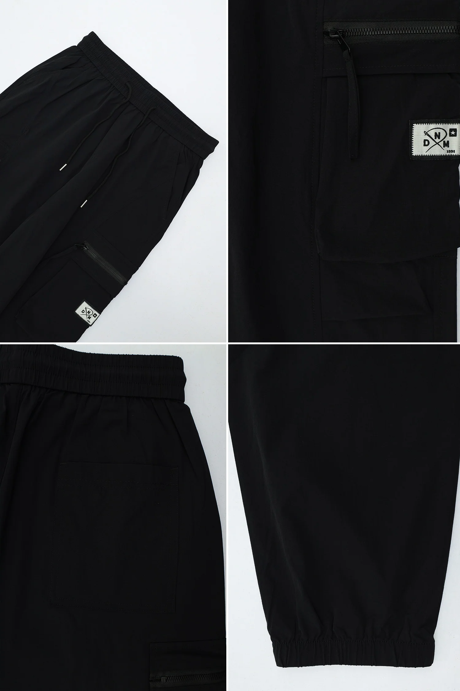 Men's Elastic Drawstring Zippered-Side-Pockets Cargo Trouser In Black - Image 4