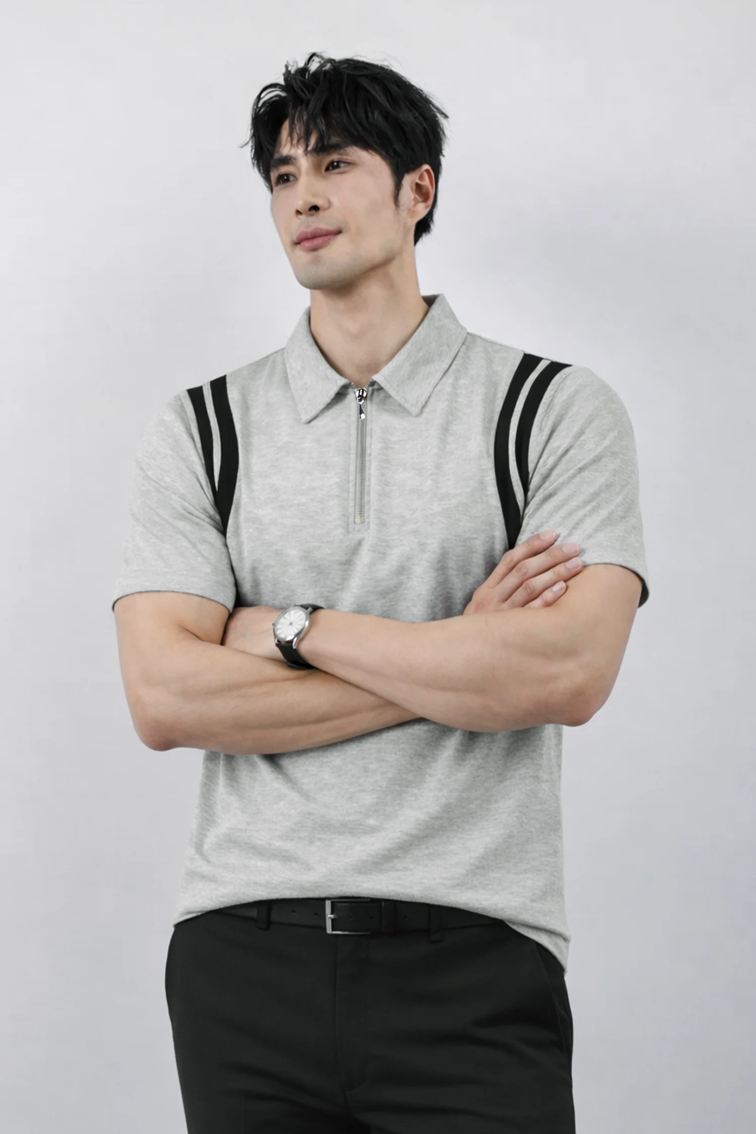 Men's Jacquard Quarter Zipper Style Polo T-Shirt* - Image 9