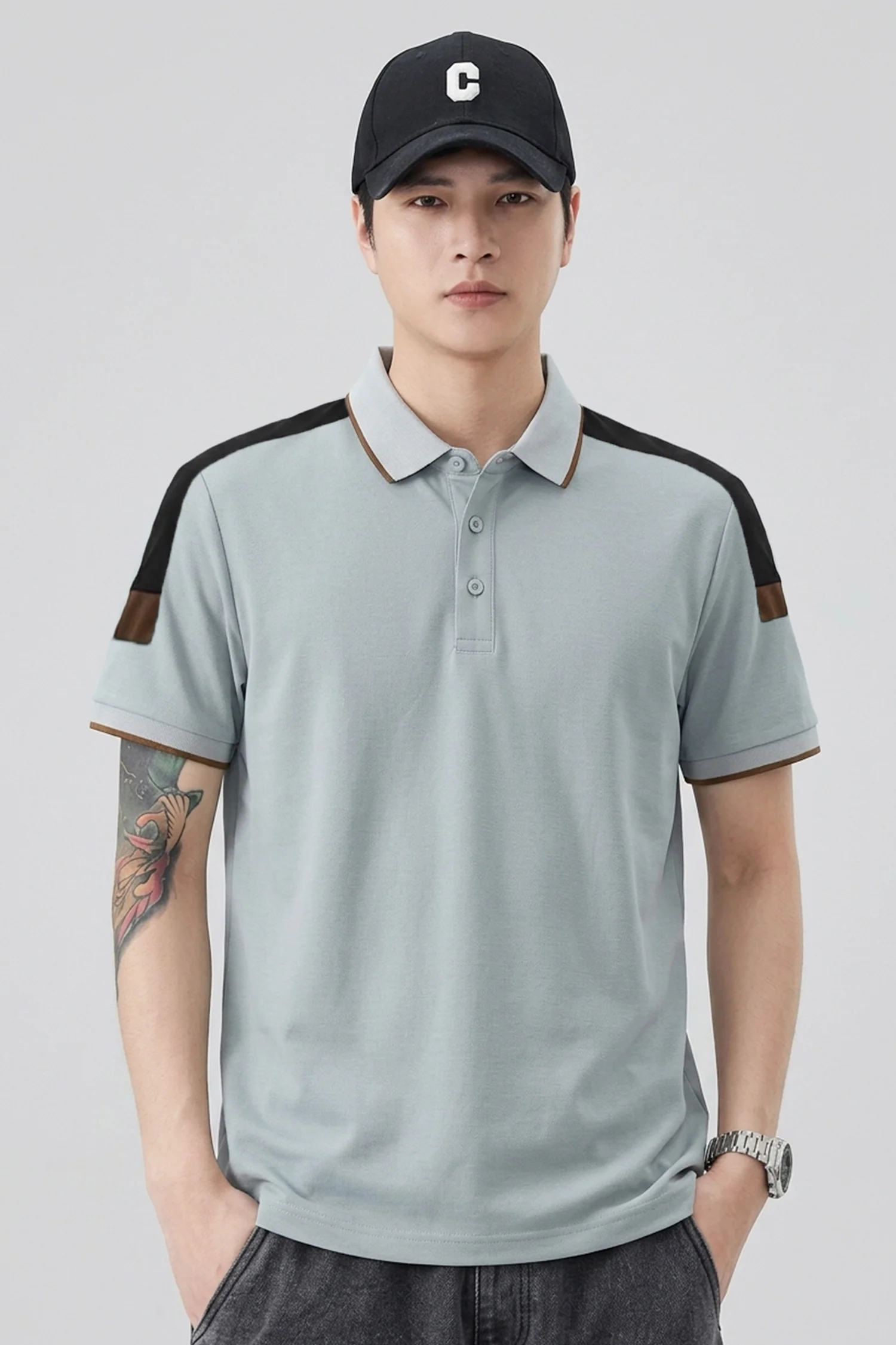 Men's Precision Stitch Polo T-Shirt In Stone Grey